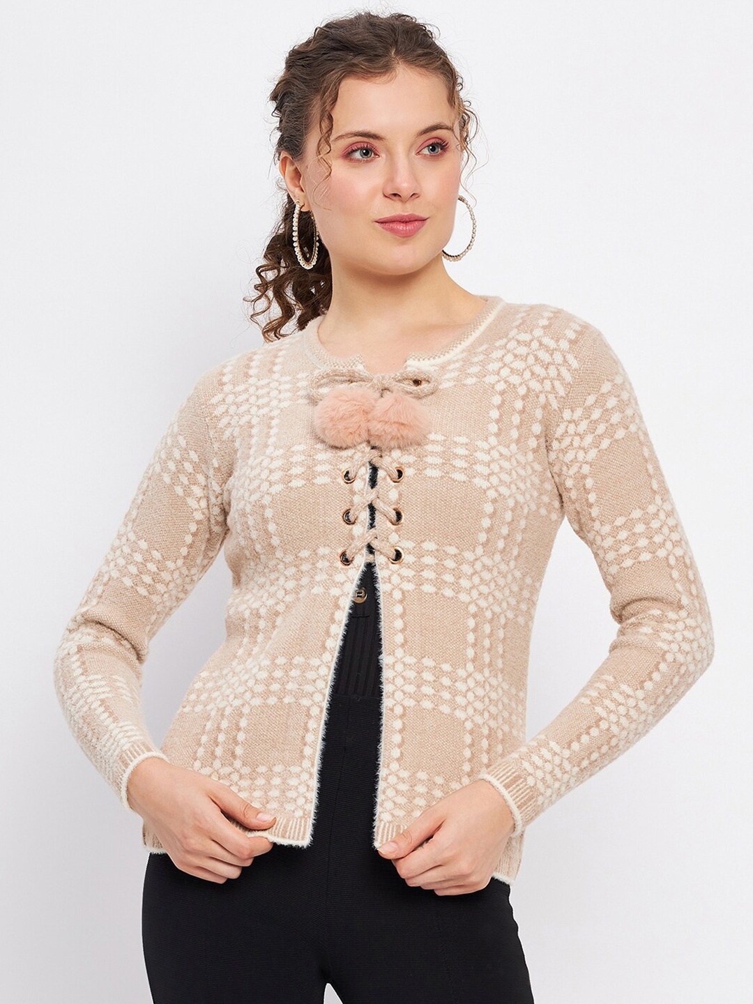 

Duke Checked Acrylic Cardigan, Beige