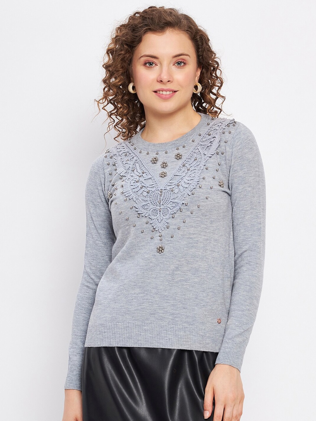 

Duke Embellished Detailed Acrylic Pullover, Grey