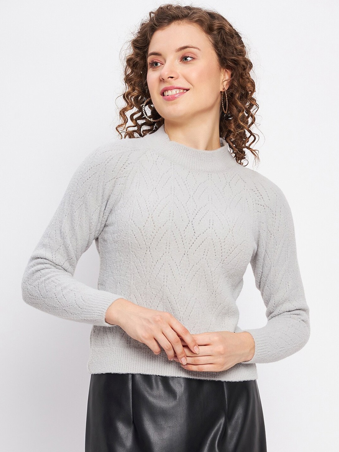 

Duke Open Knit Self Design High Neck Acrylic Sweater, Grey
