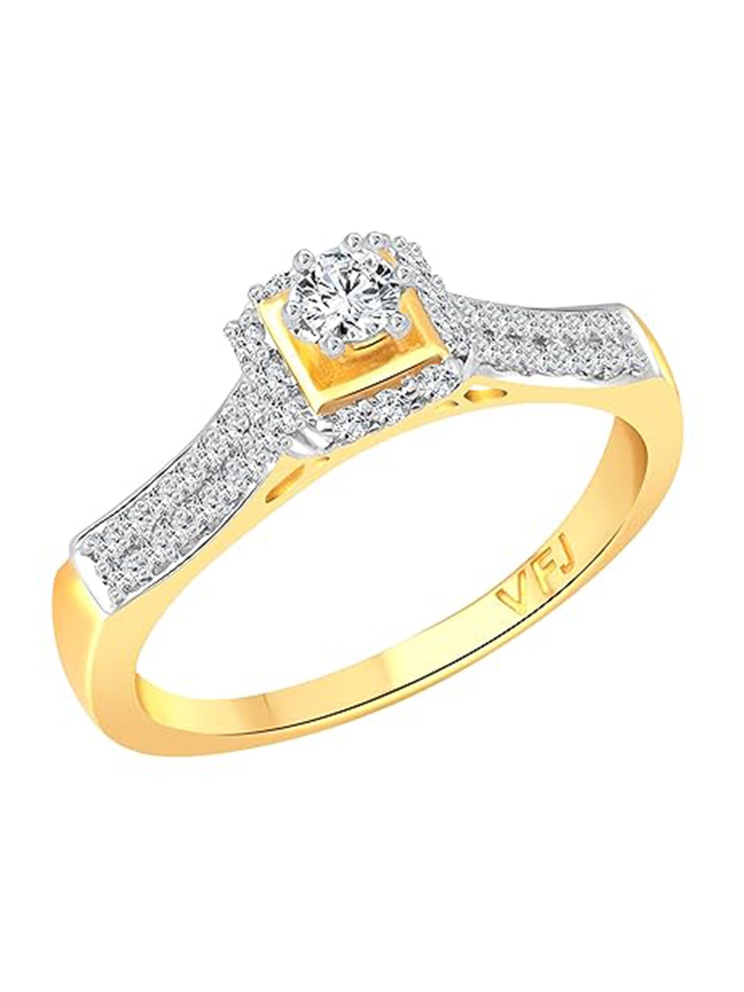 

Vighnaharta Princess Solitaire Gold-Plated Cubic Zirconia Studded Finger Ring