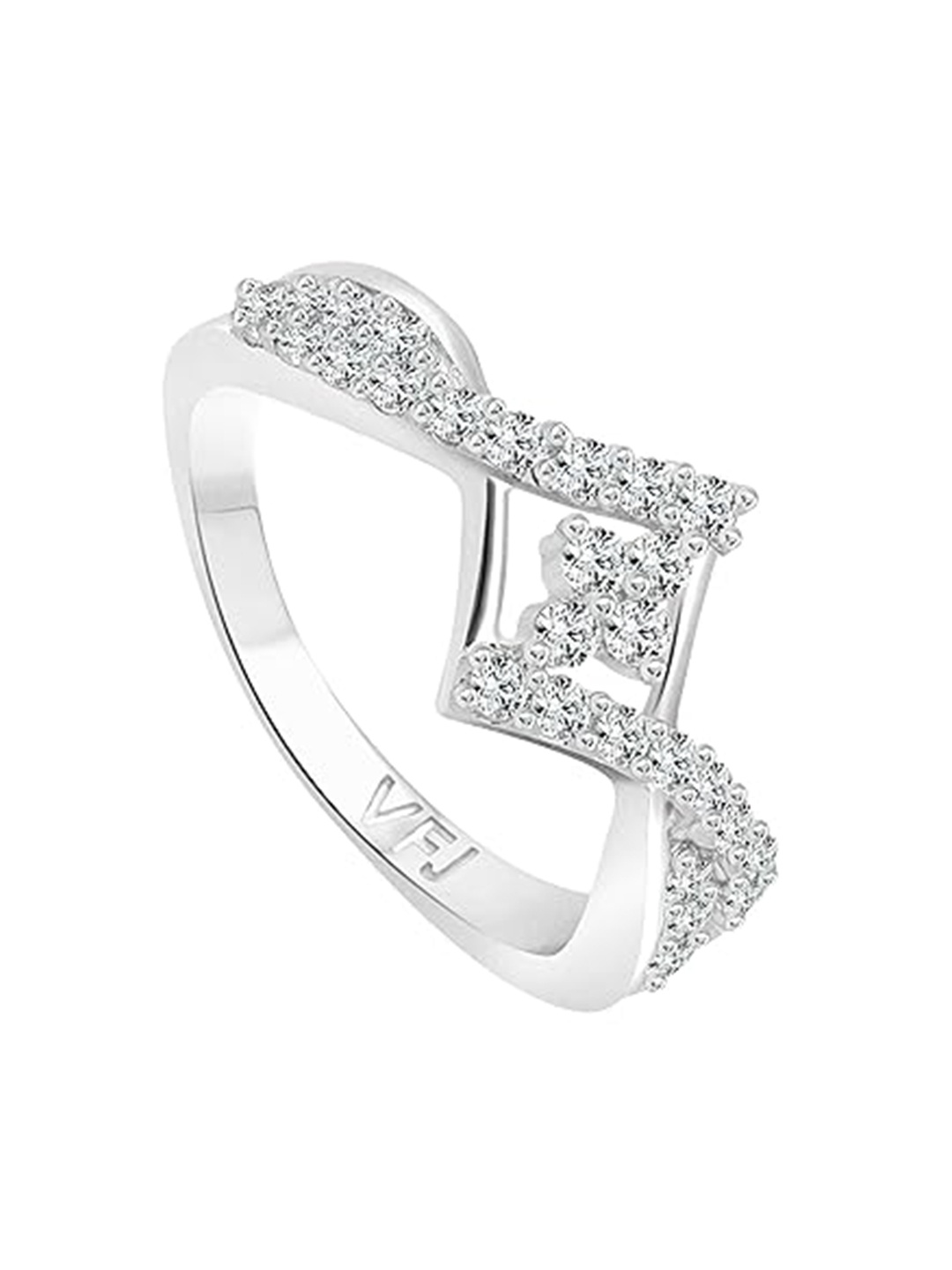 

Vighnaharta Rhodium-Plated CZ Stone-Studded Vintage Flower Adjustable Finger Ring, Silver
