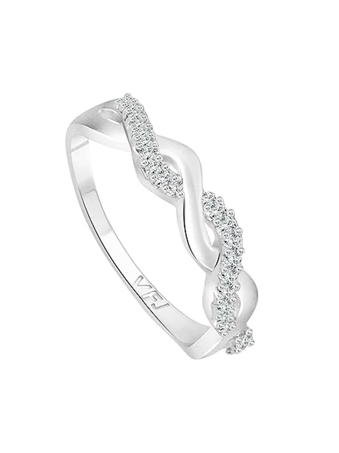 

Vighnaharta Rhodium-Plated Cubic Zirconia Stone-Studded Finger Ring, Silver