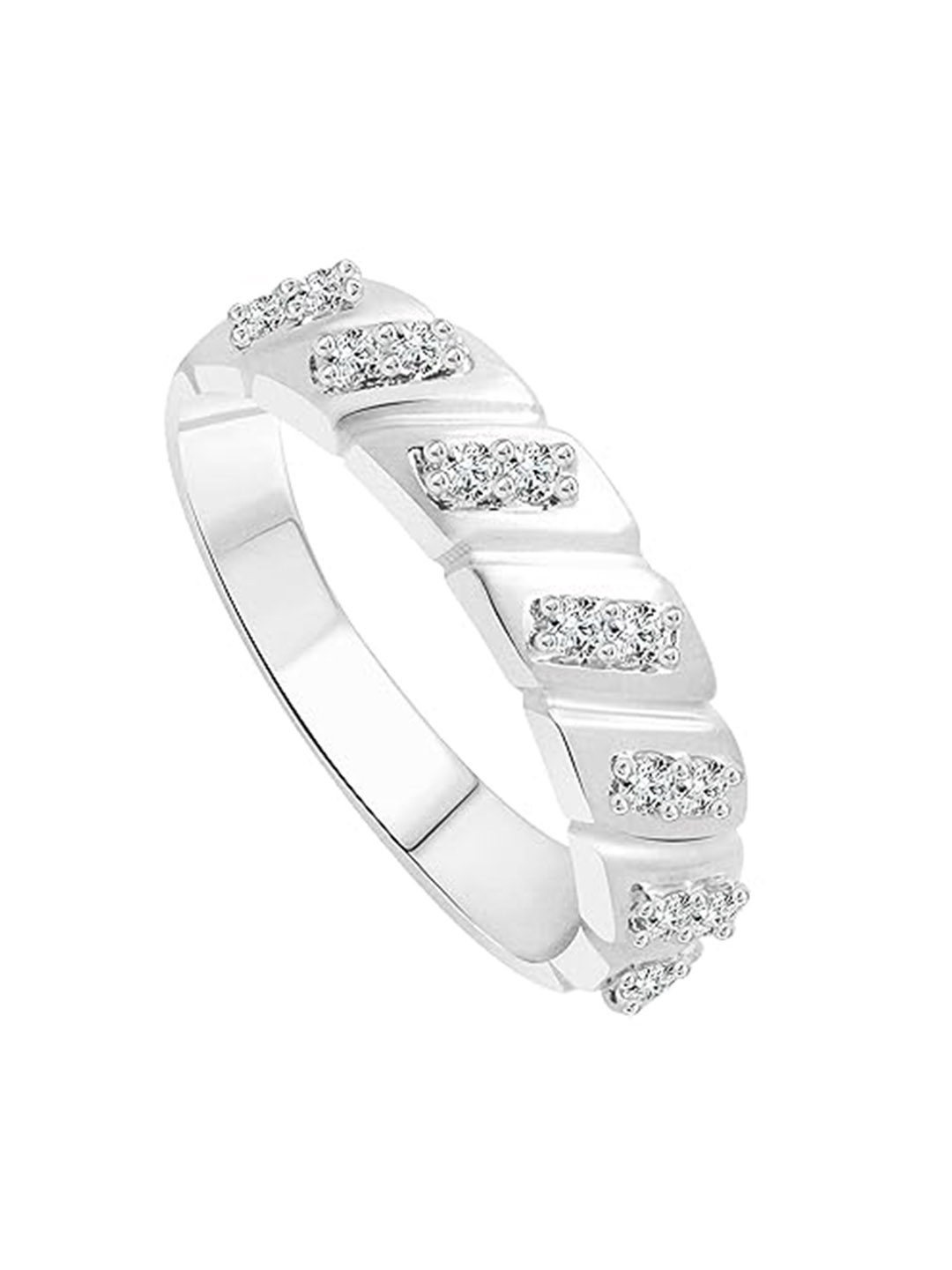 

Vighnaharta Rhodium-Plated CZ Stone-Studded Adjustable Finger Ring, Silver