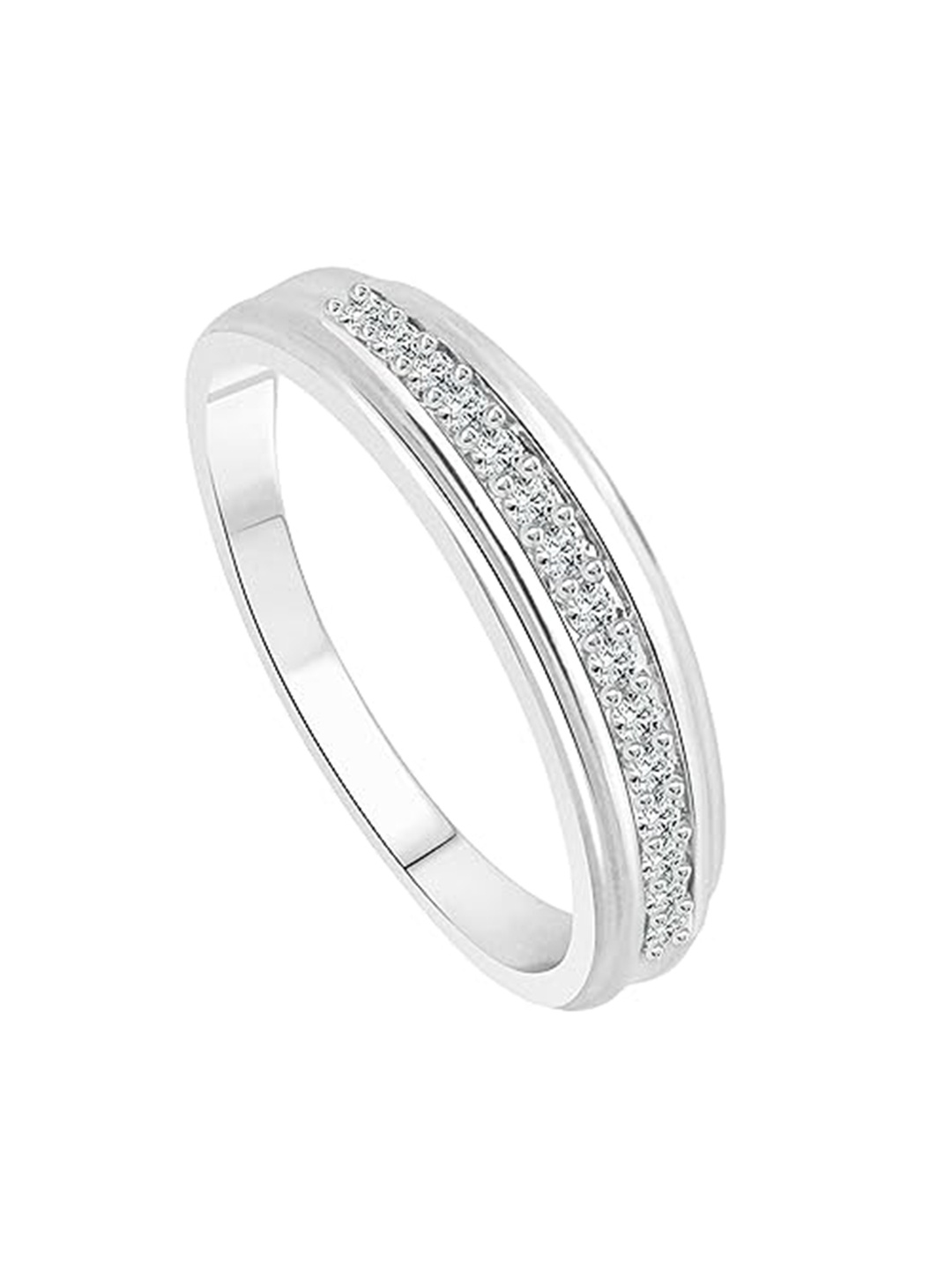 

Vighnaharta Silver Shine Half Round Rhodium-Plated CZ-Studded Finger Ring