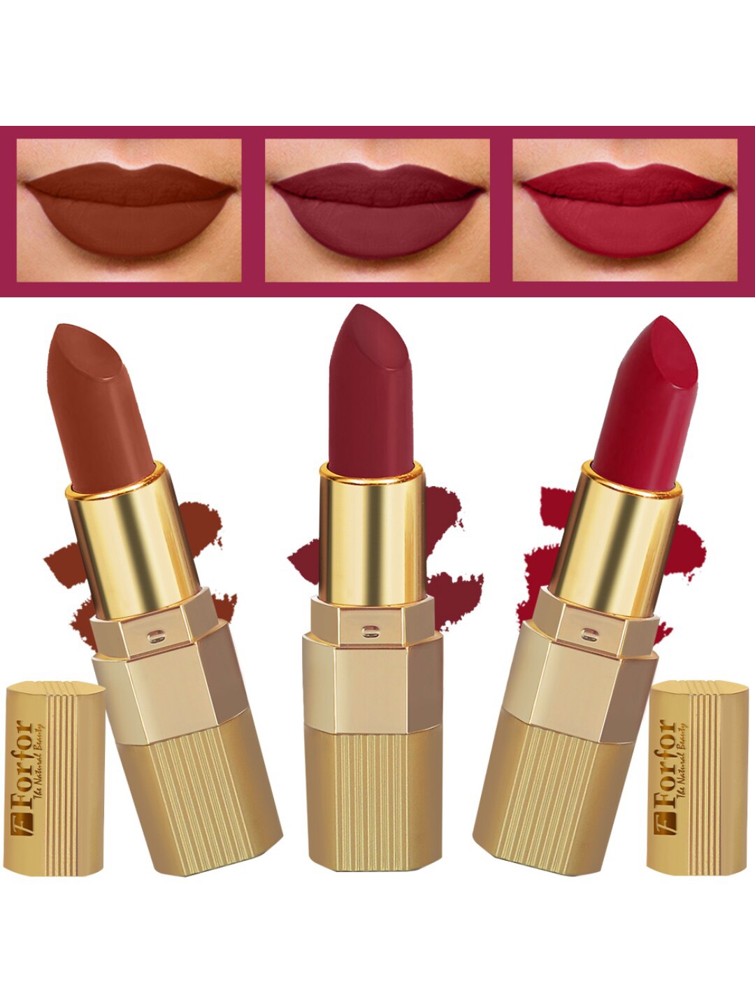 

FORFOR Xpression 3Pcs Stick Matte Lipsticks-Brown Nude 301-Red Velvet 303 Cherry Red 304, Multi