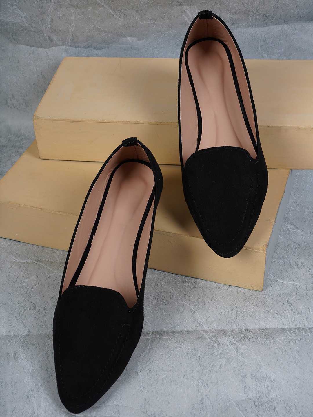 

Style Shoes Suede Pointed Toe Ballerinas, Black