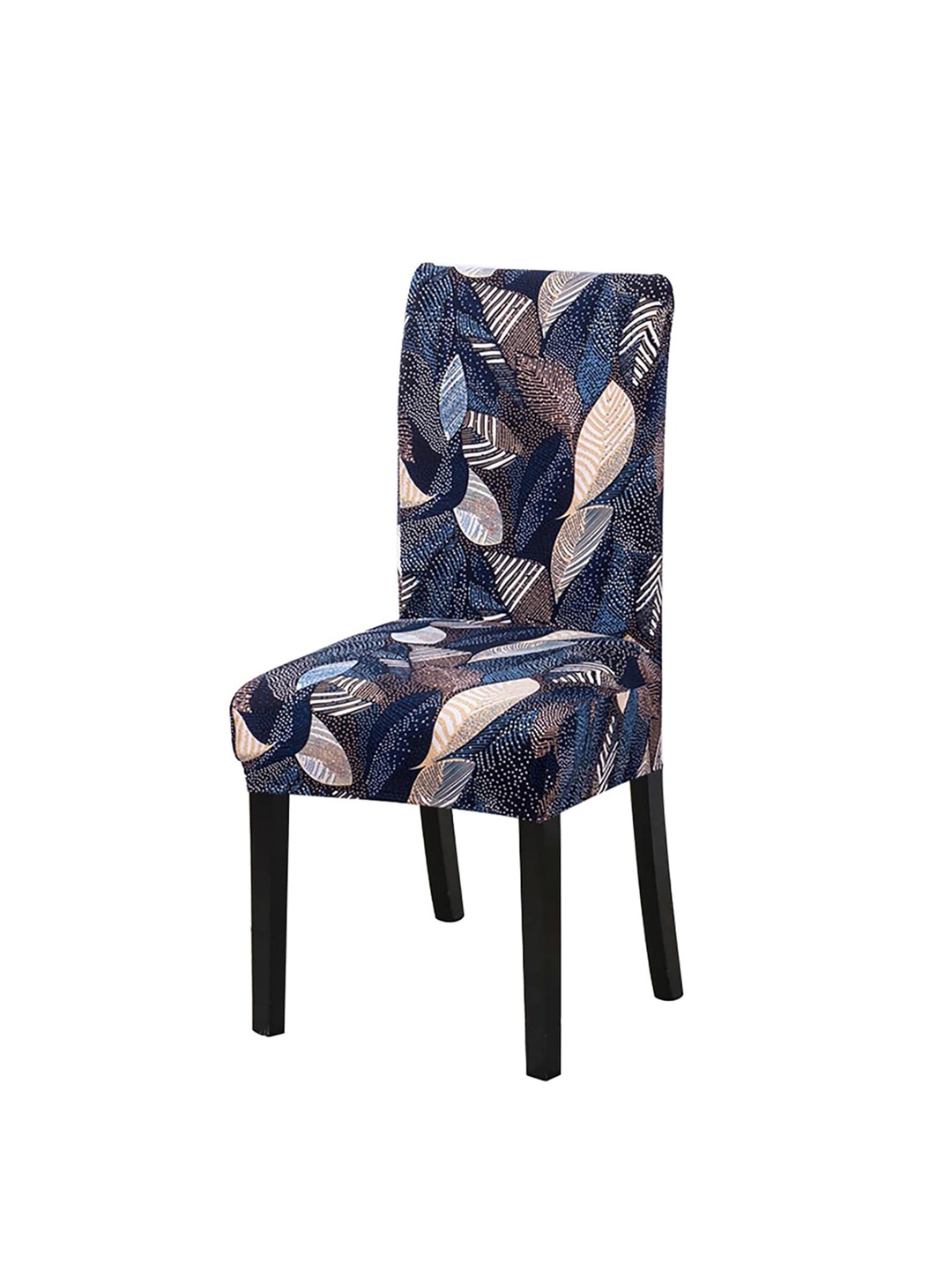 

HOUSE OF QUIRK Navy Blue & Beige Printed Square Removable Elastic Chair Cover