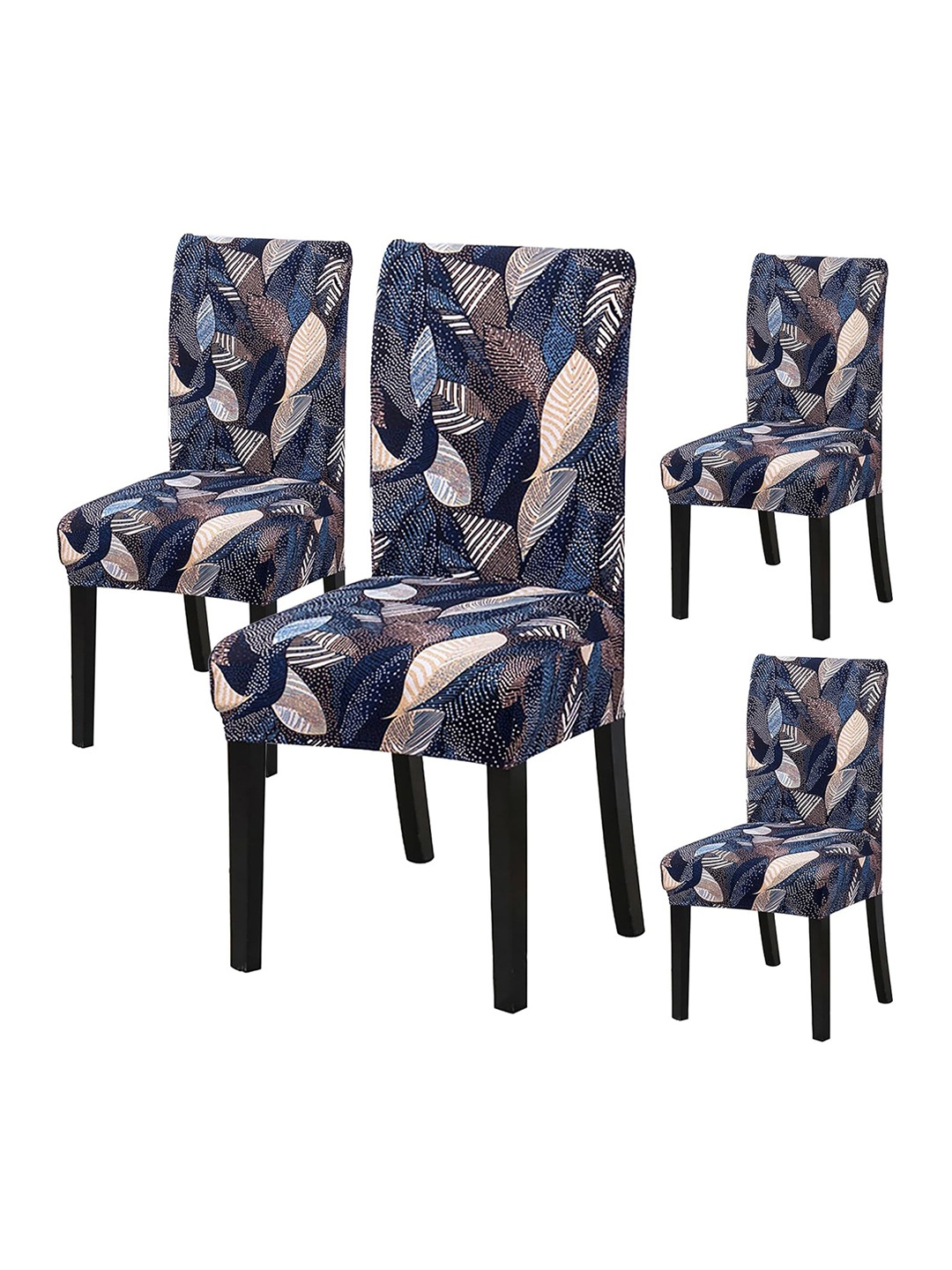 

HOUSE OF QUIRK Navy Blue & Beige 4 Pieces Printed Removable Elastic Chair Covers