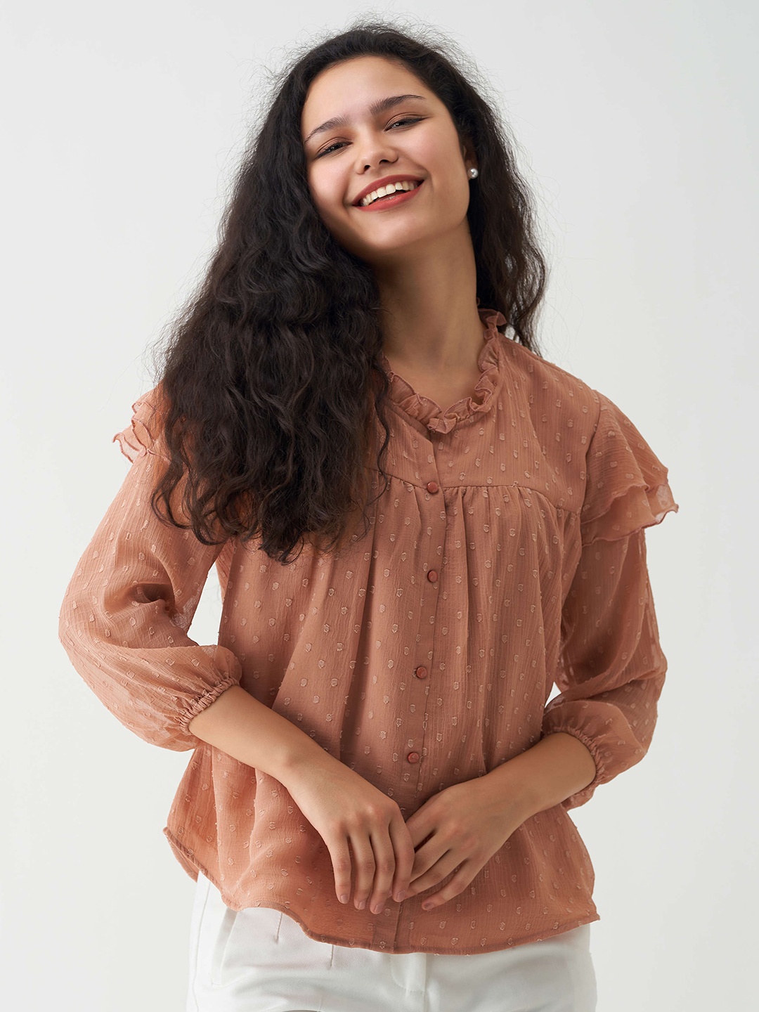 

AASK Self Design Layered Shirt Style Top, Rust