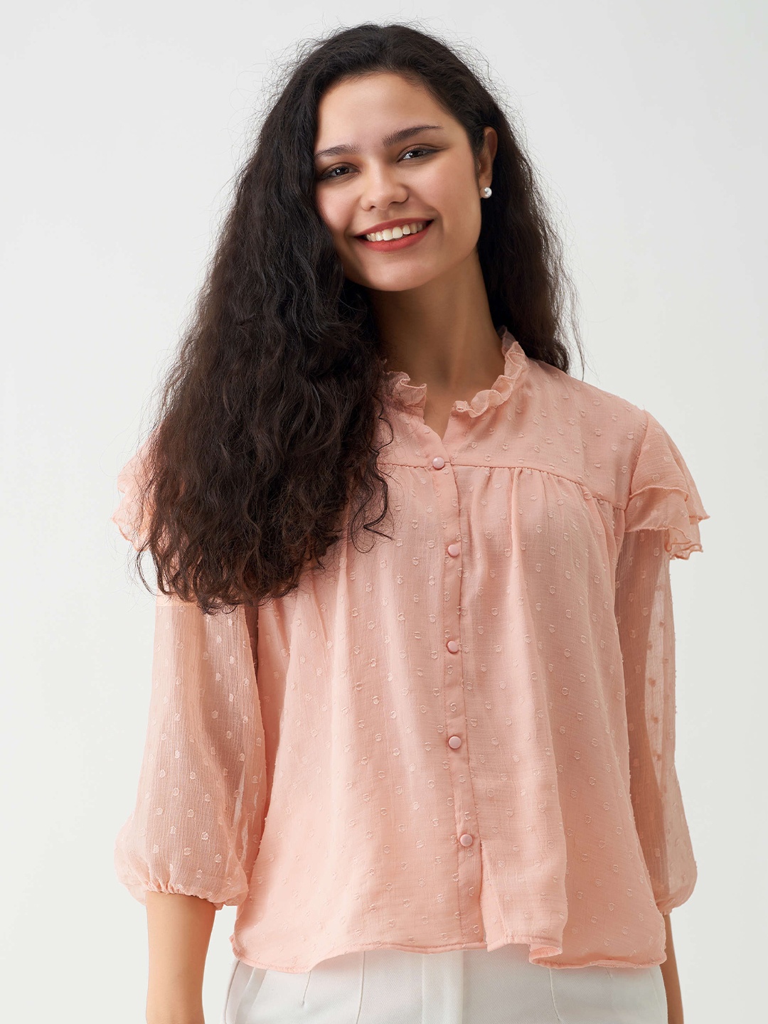 

AASK Self Design Layered Shirt Style Top, Peach