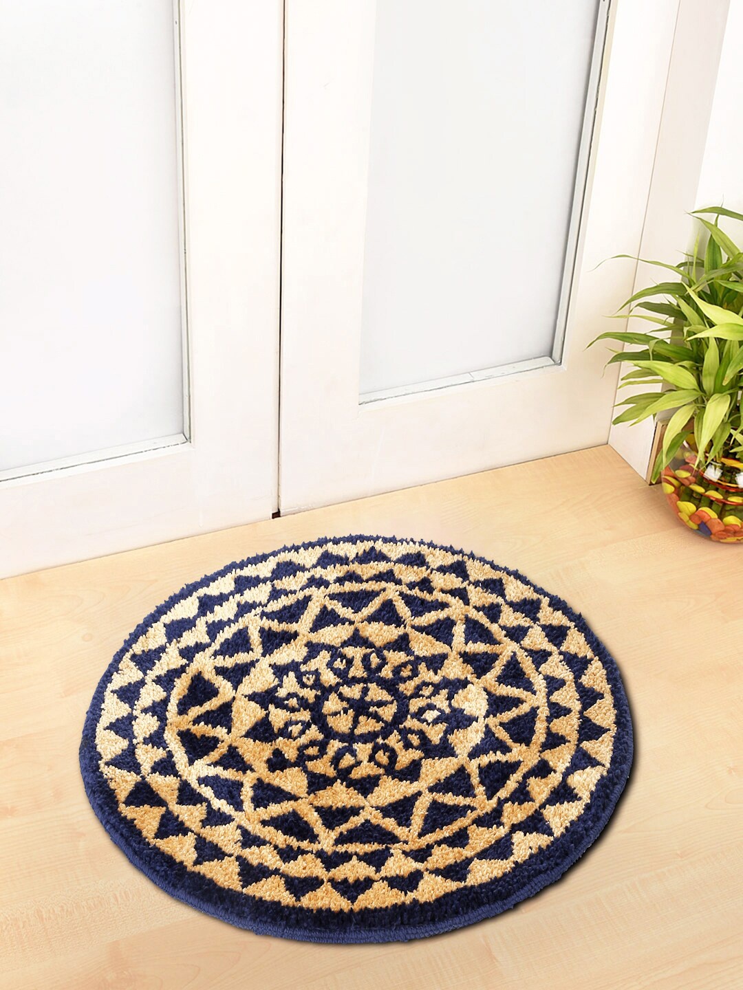 

FABINALIV Blue & Yellow Geometric Anti-skid Doormat