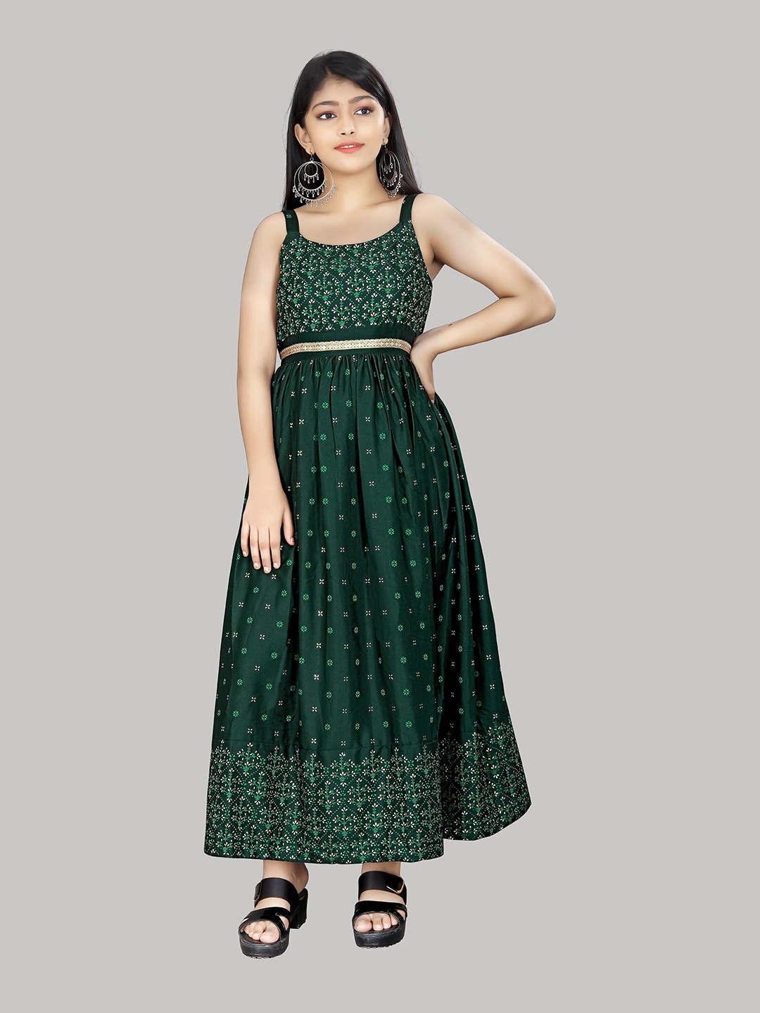 

R K MANIYAR Ethnic Motifs Printed Fit & Flare Maxi Ethnic Dress, Green