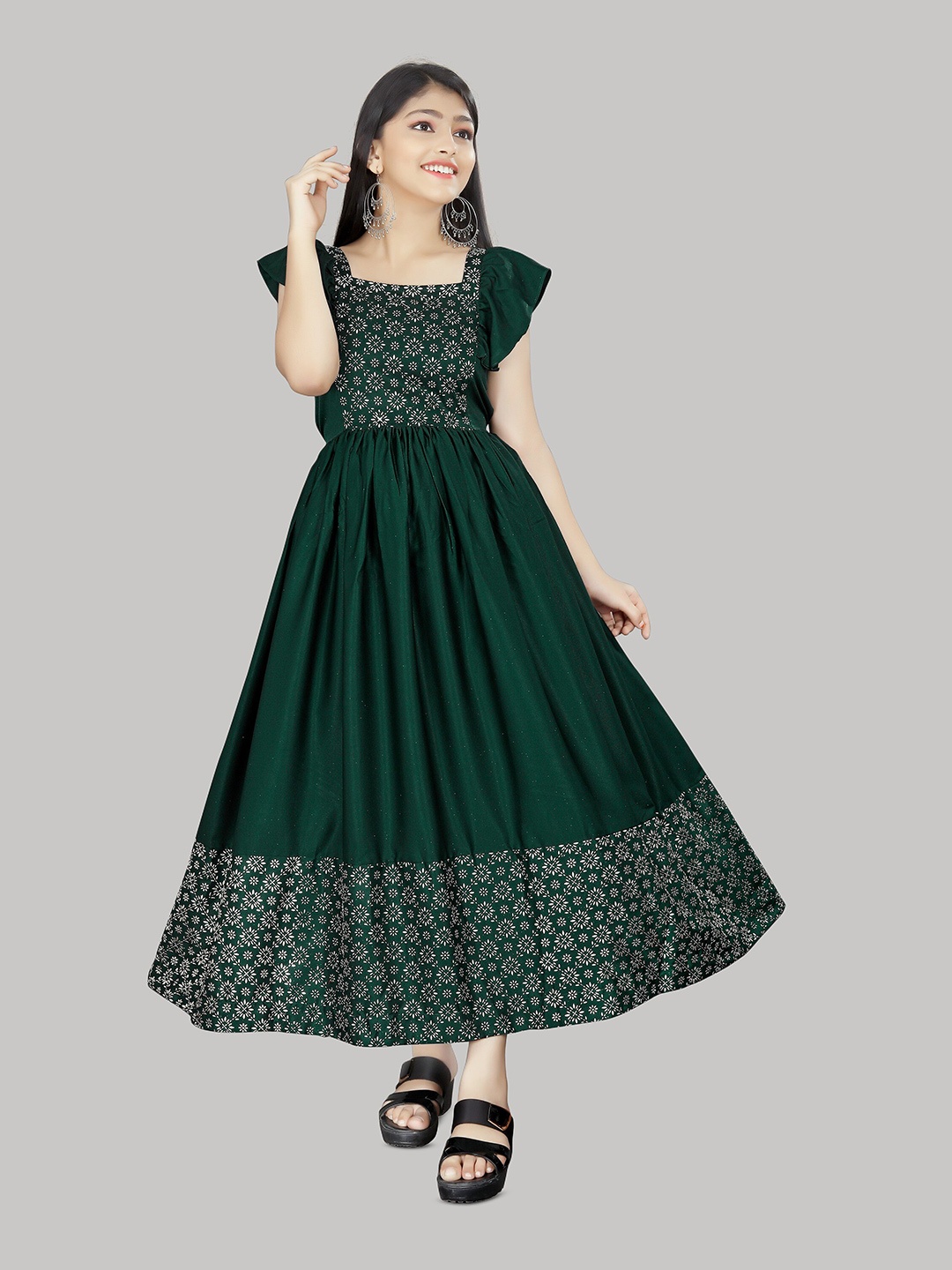 

R K MANIYAR Floral Printed Embellished Maxi Dress, Green