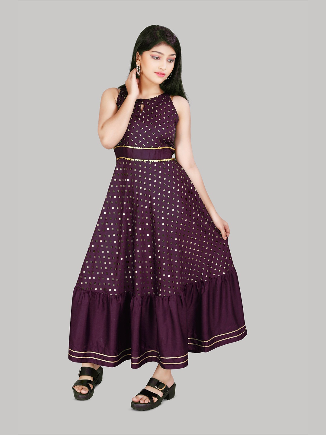 

R K MANIYAR Polka Dot Printed Embellished Maxi Dress, Purple