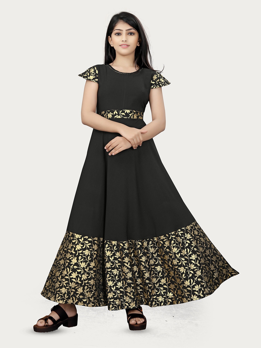 

R K MANIYAR Floral Printed Embellished Maxi Dress, Black