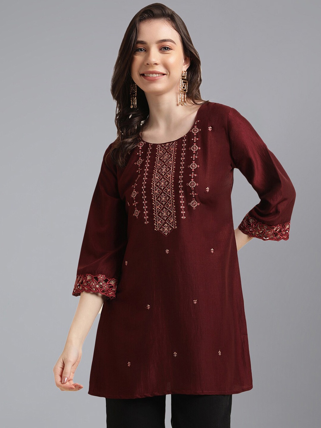 

KALINI Embellished Puff Sleeve Top, Maroon