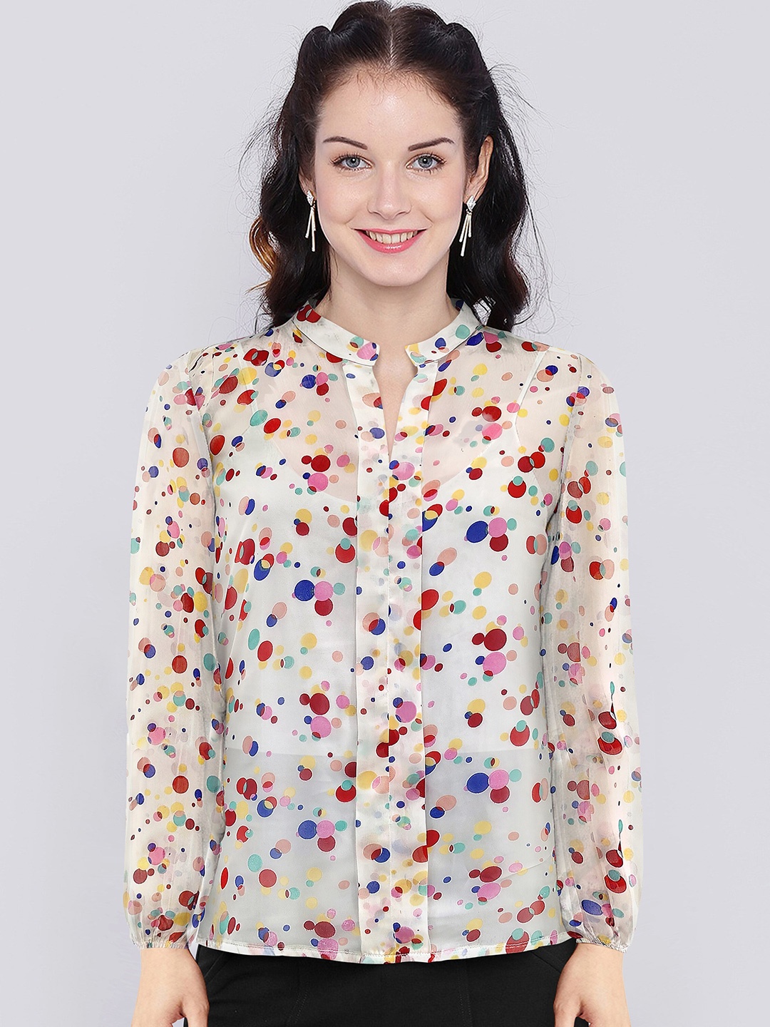 

KERI PERRY Floral Print Georgette Shirt Style Top, White