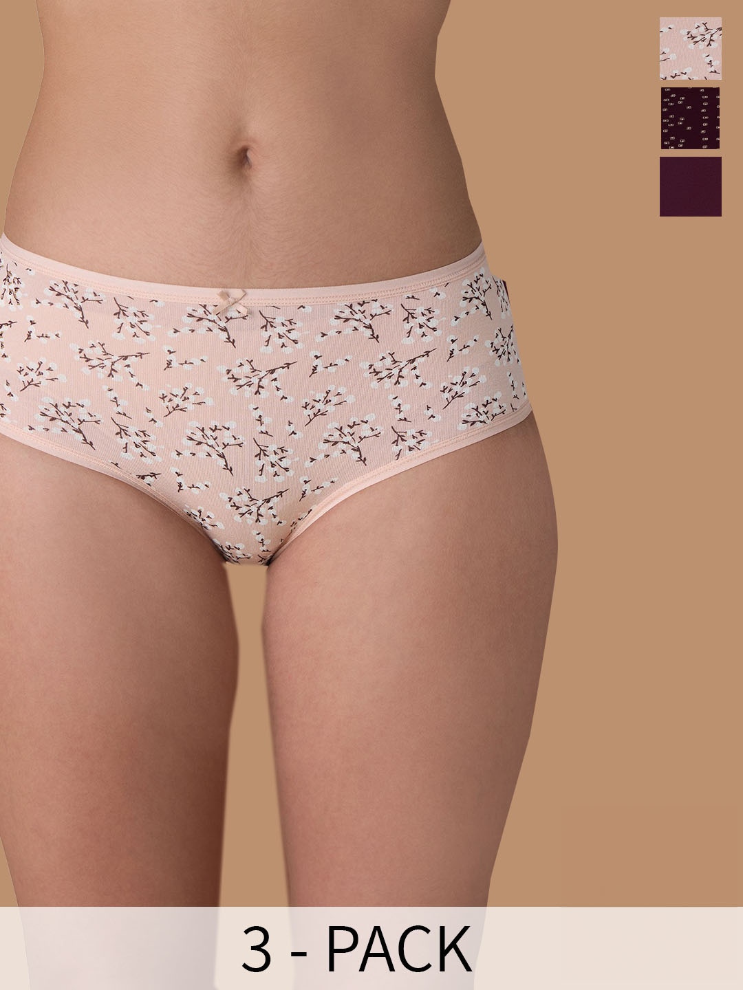 

Nykd Pack Of 3 Assorted Mid-Rise Hipster Cotton Briefs