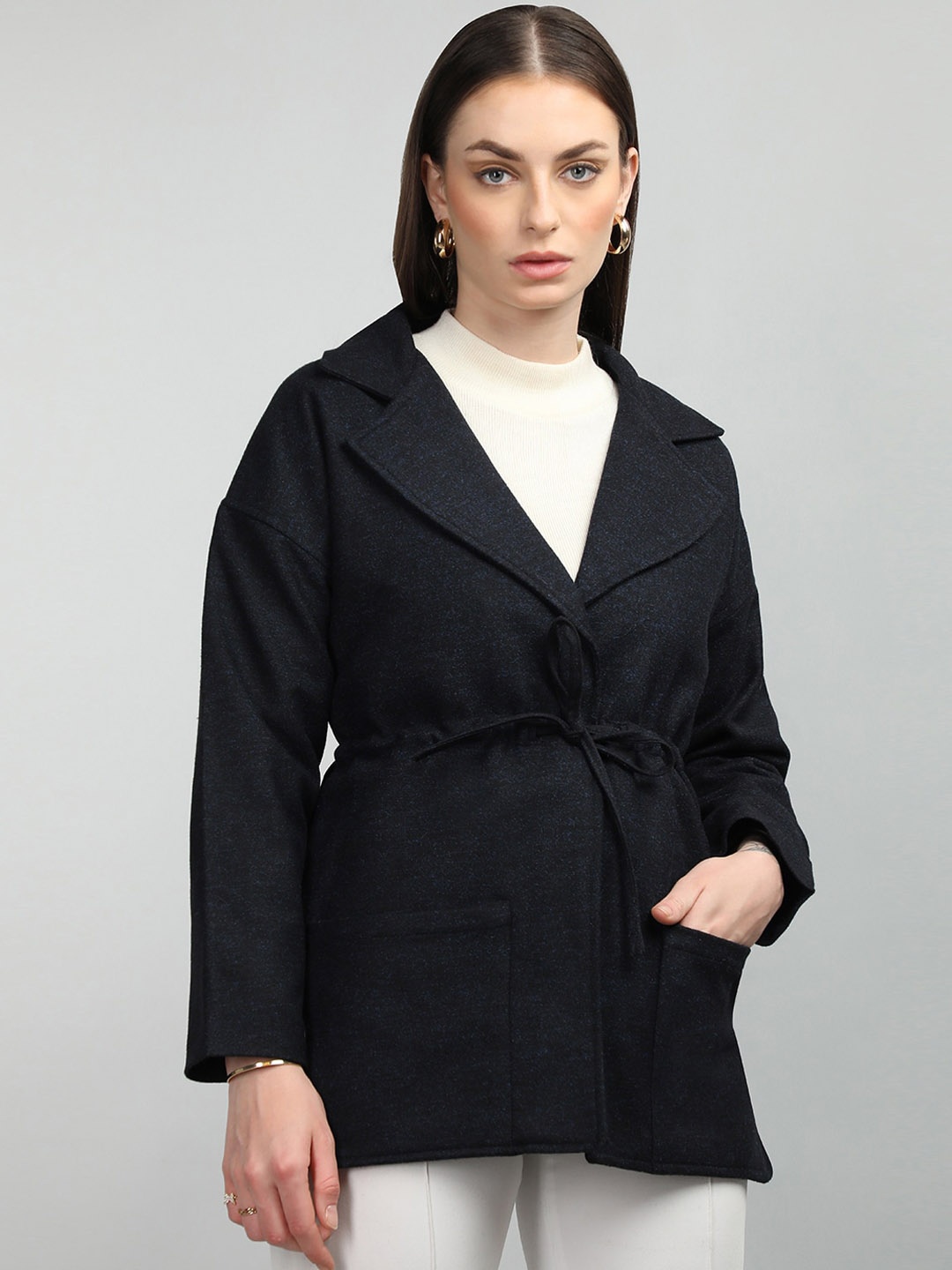 

HONNETE Notched Lapel Collar Coats, Navy blue