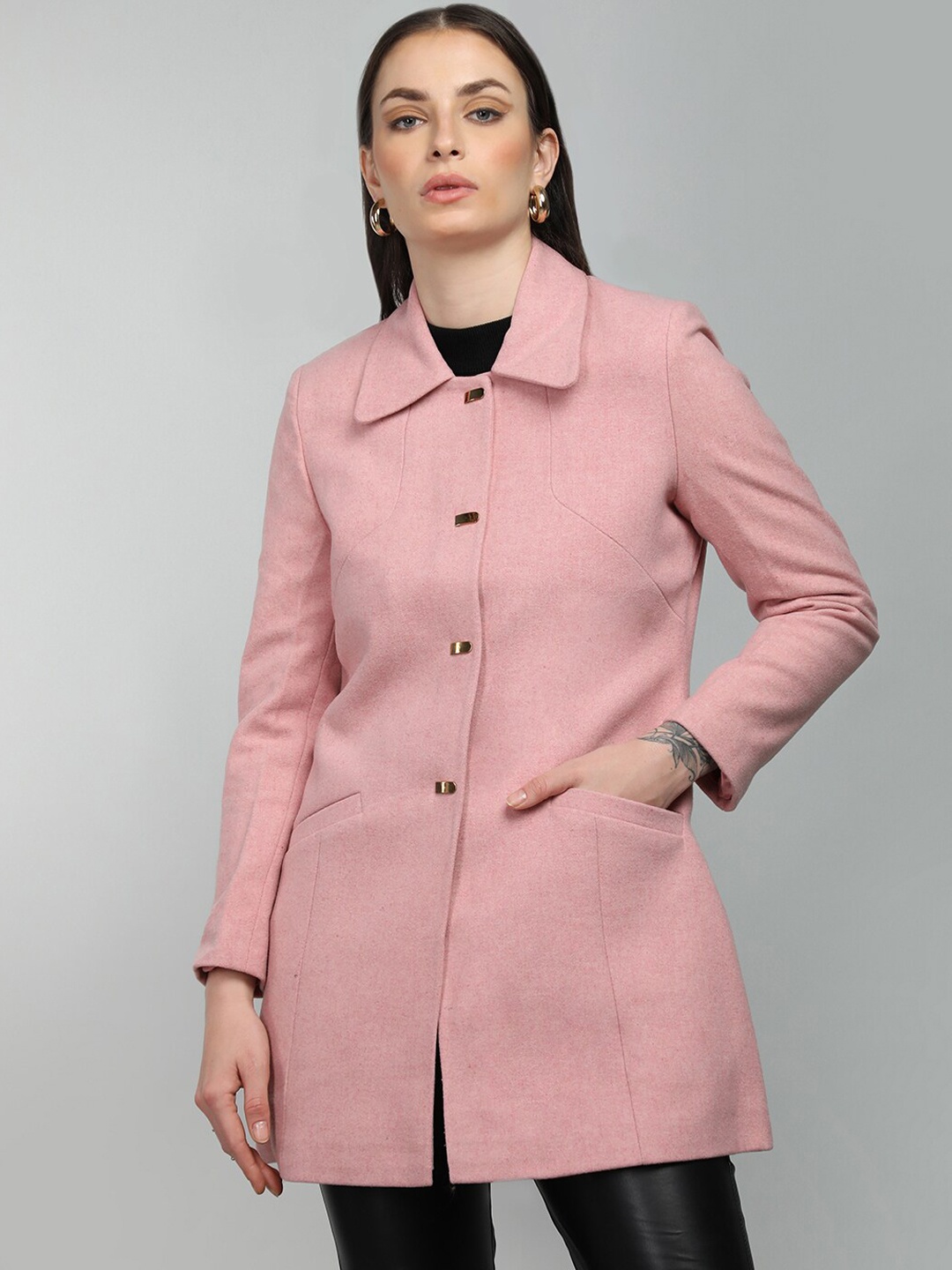 

HONNETE Spread Collar Coat, Pink