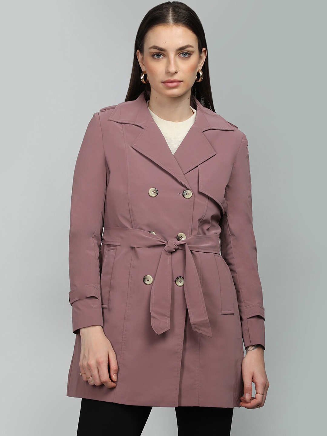 

HONNETE Notched Lapel Single-Breasted Coat, Purple