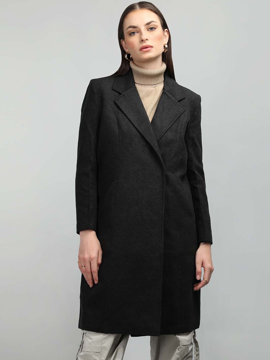 

HONNETE Notched Lapel Collar Coat, Grey