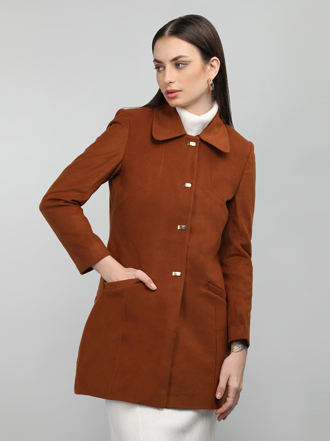 

HONNETE Spread Collar Coat, Rust