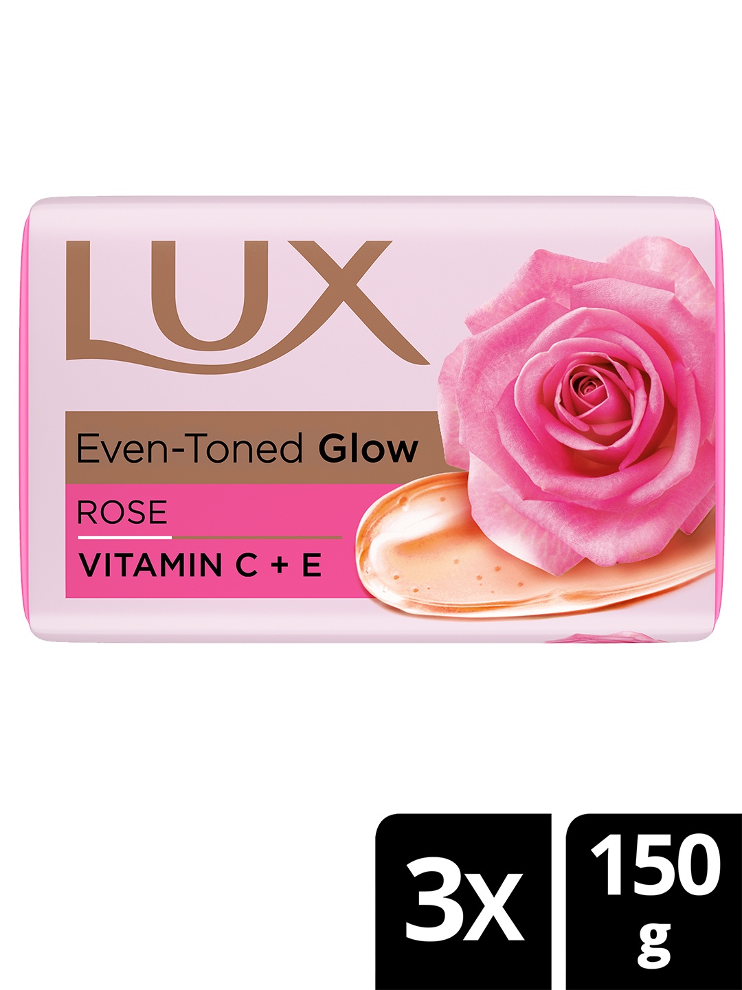 LUX Set of 3 Even Toned Glow Rose Soap with Vitamin C & E - 150 g Each, Pink