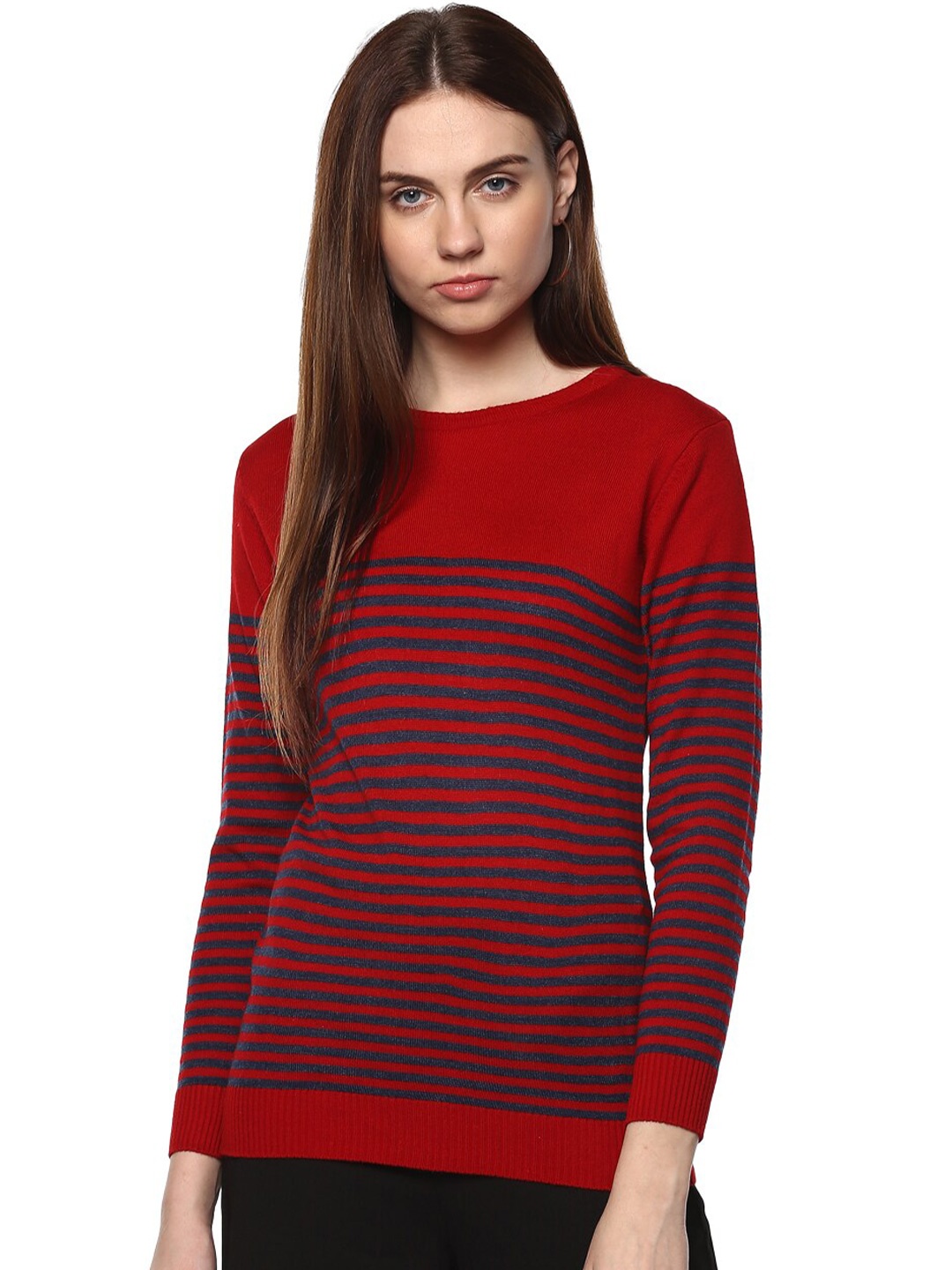 

Modeve Striped Acrylic Pullover, Red