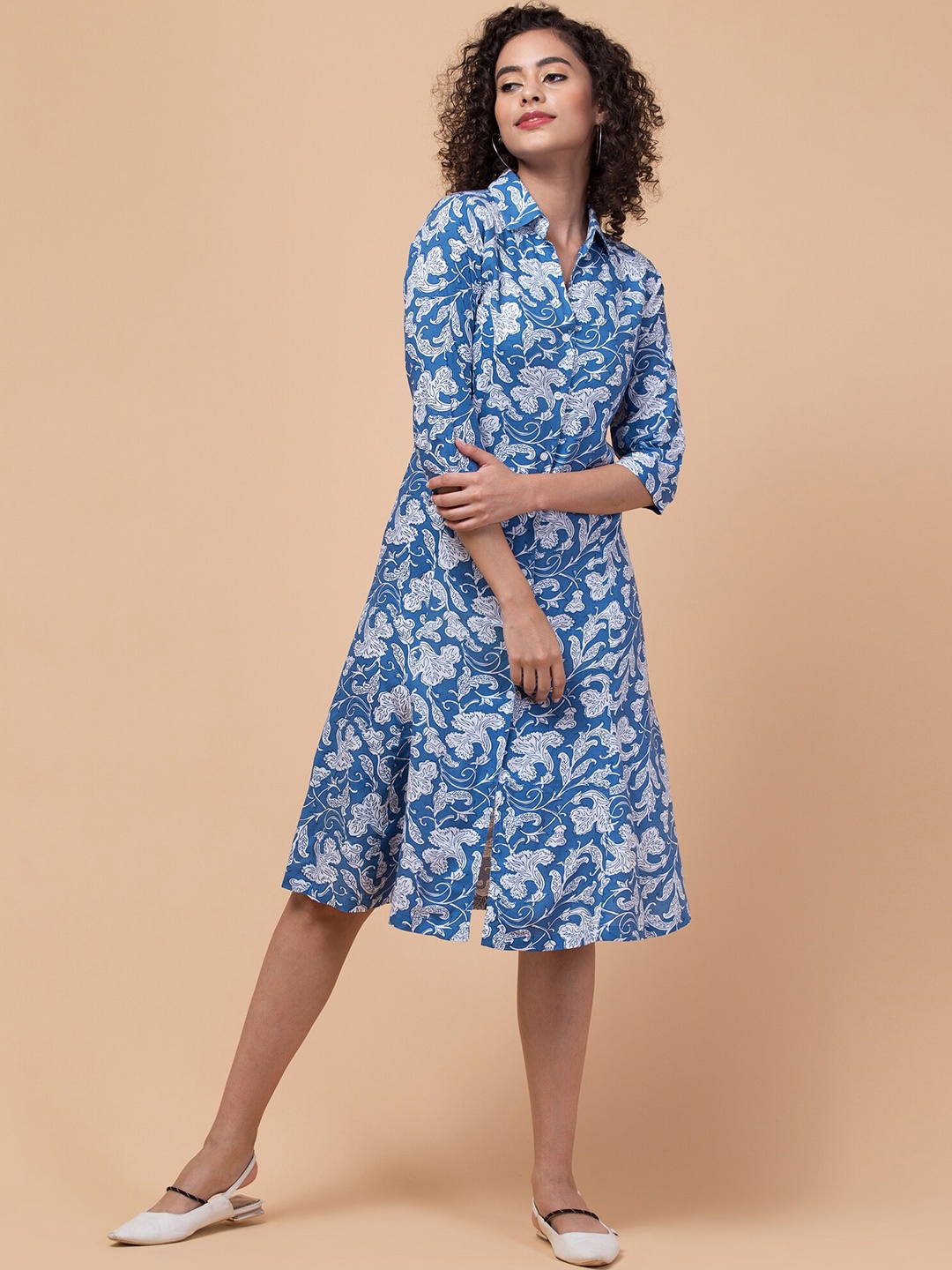 

Hive91 Floral Printed Shirt Dress, Blue