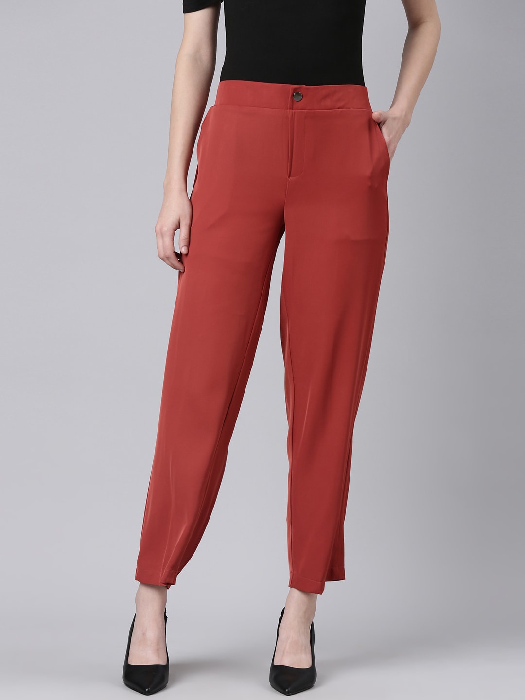 

SHOWOFF Women Straight Fit Wrinkle Free Regular Trousers, Rust