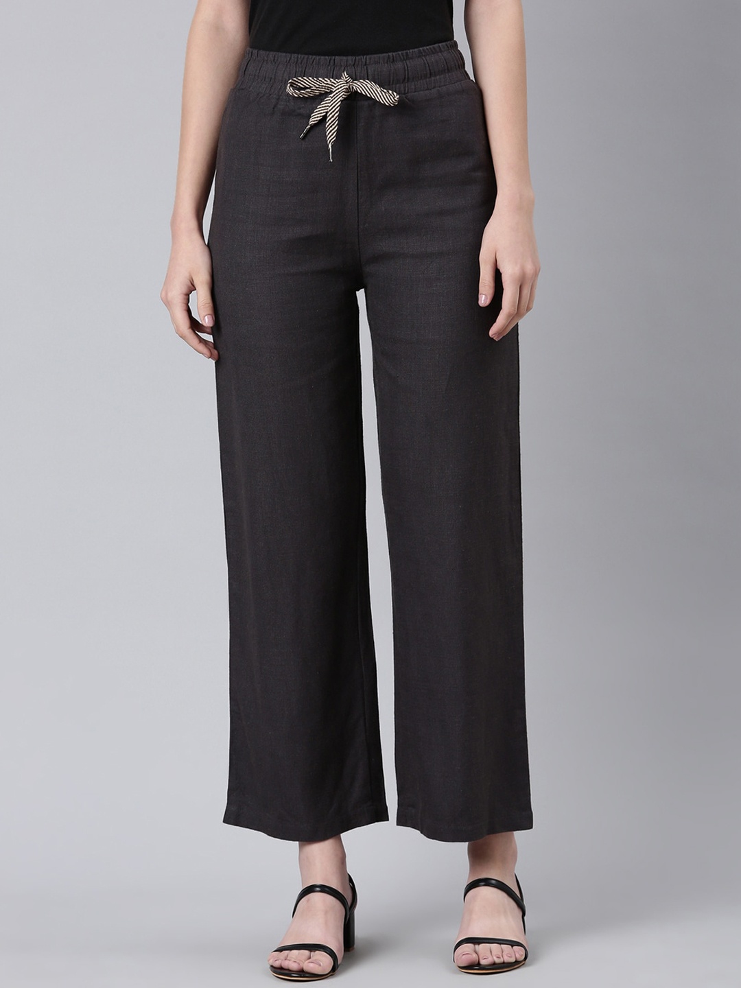 

SHOWOFF Women Straight Fit Cotton Parallel Trousers, Black