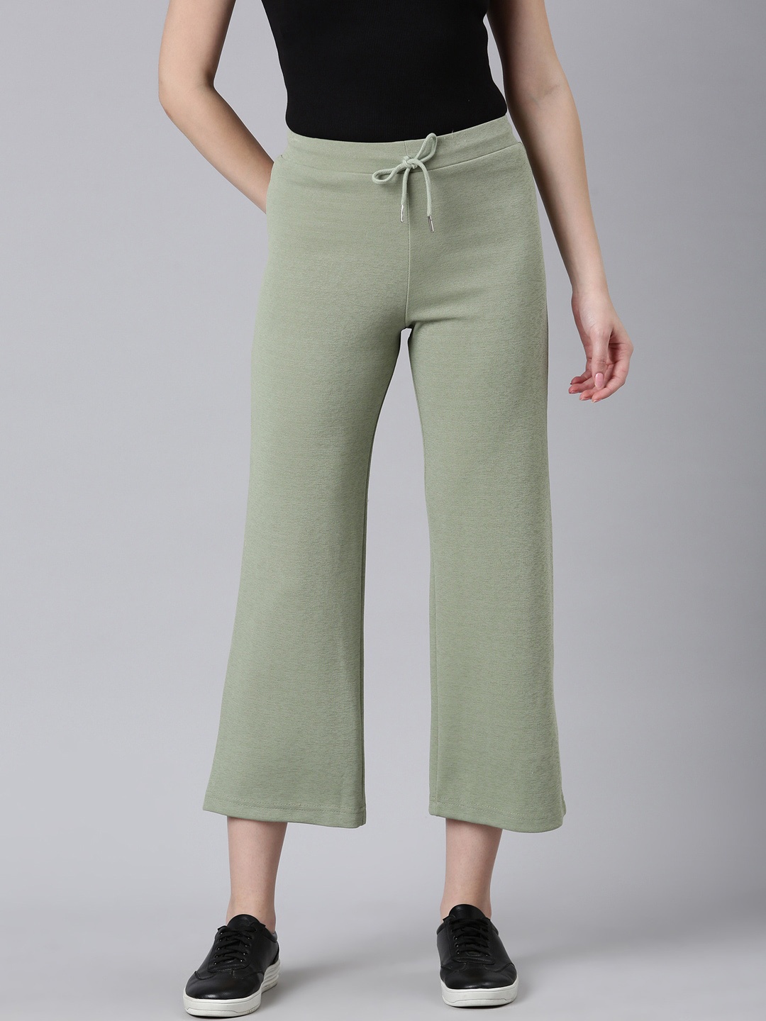 

SHOWOFF Women Straight Fit Wrinkle Free Cropped Parallel Trousers, Olive