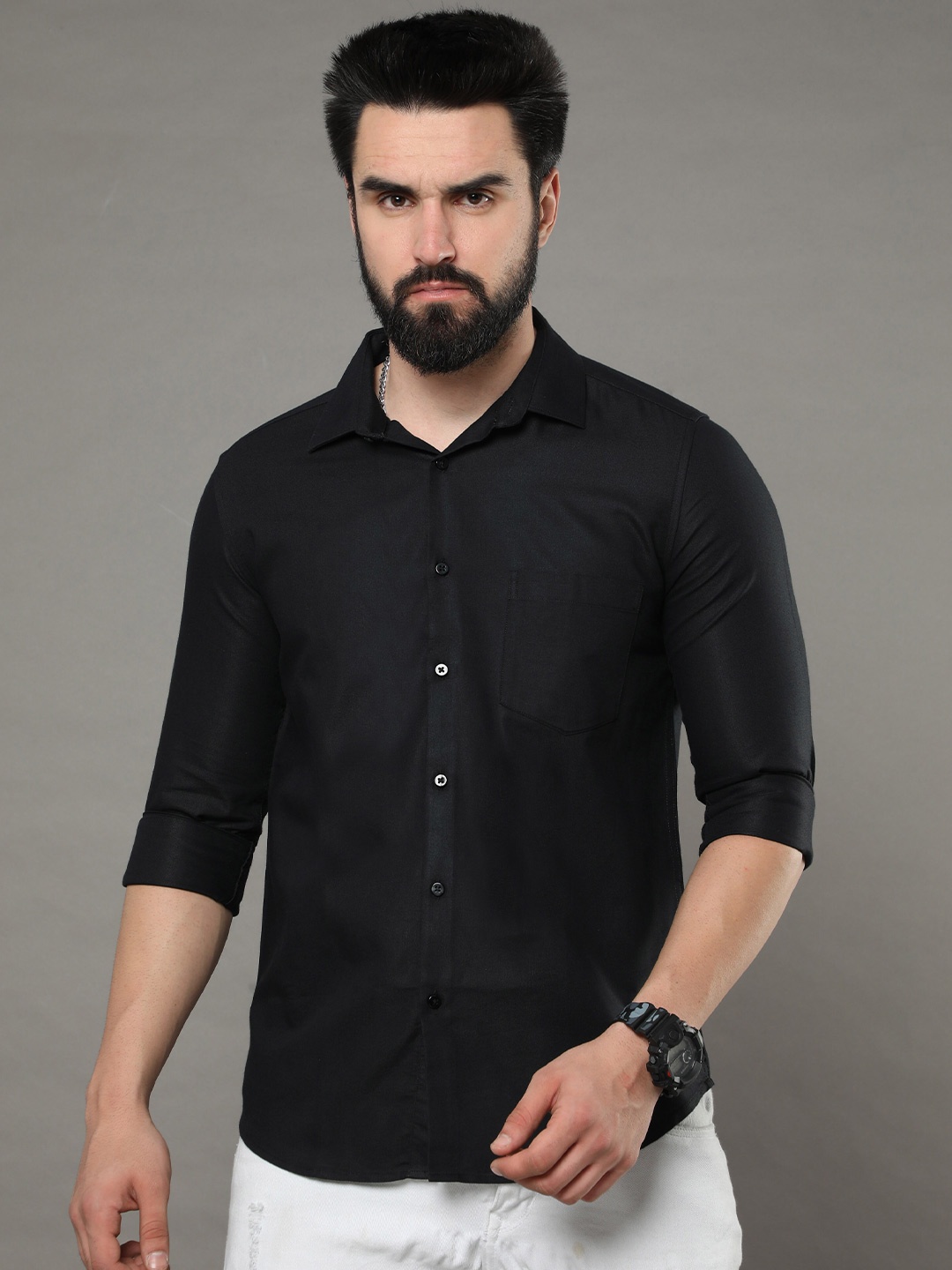

Bushirt Classic Pure Cotton Casual Shirt, Black