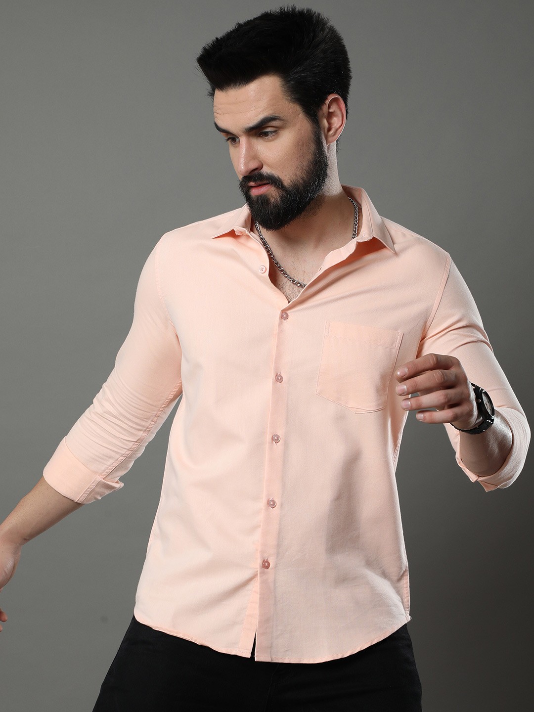 

Bushirt Classic Pure Cotton Casual Shirt, Peach