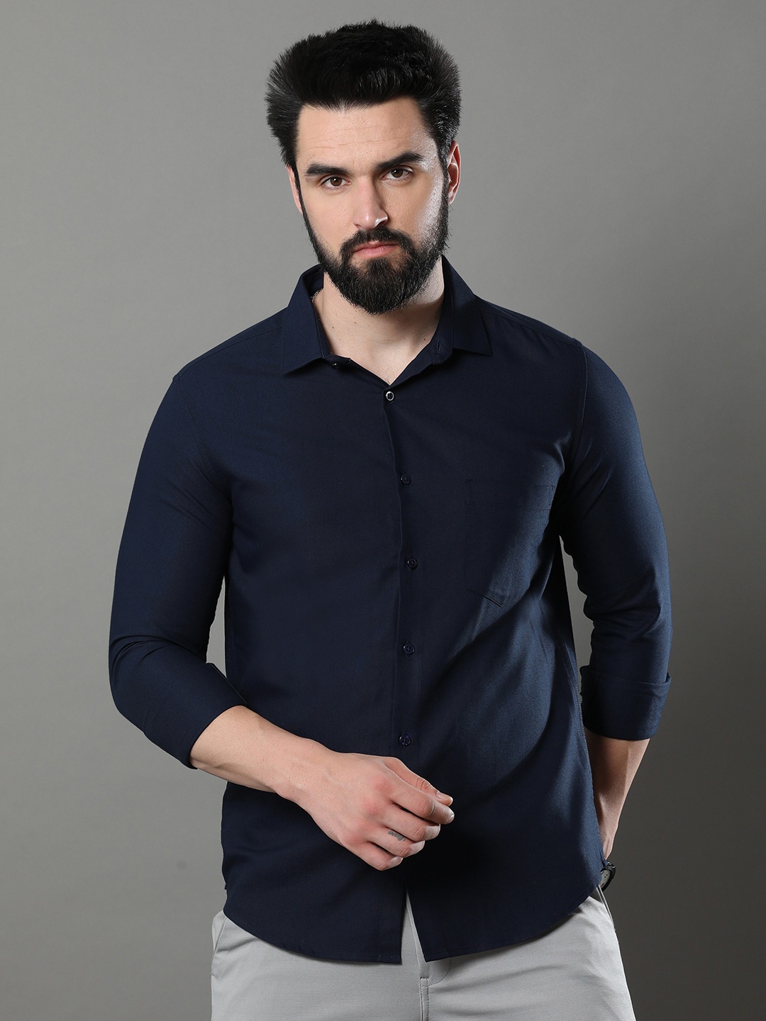 

Bushirt Classic Pure Cotton Casual Shirt, Navy blue