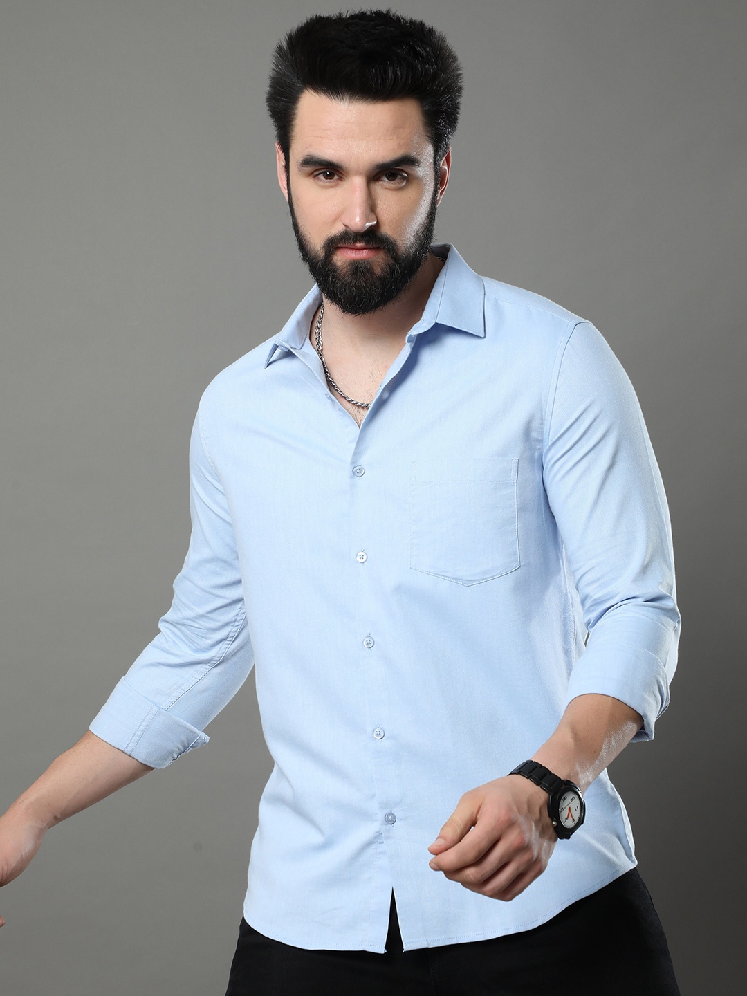 

Bushirt Classic Regular Fit Oxford Pure Cotton Casual Shirt, Blue