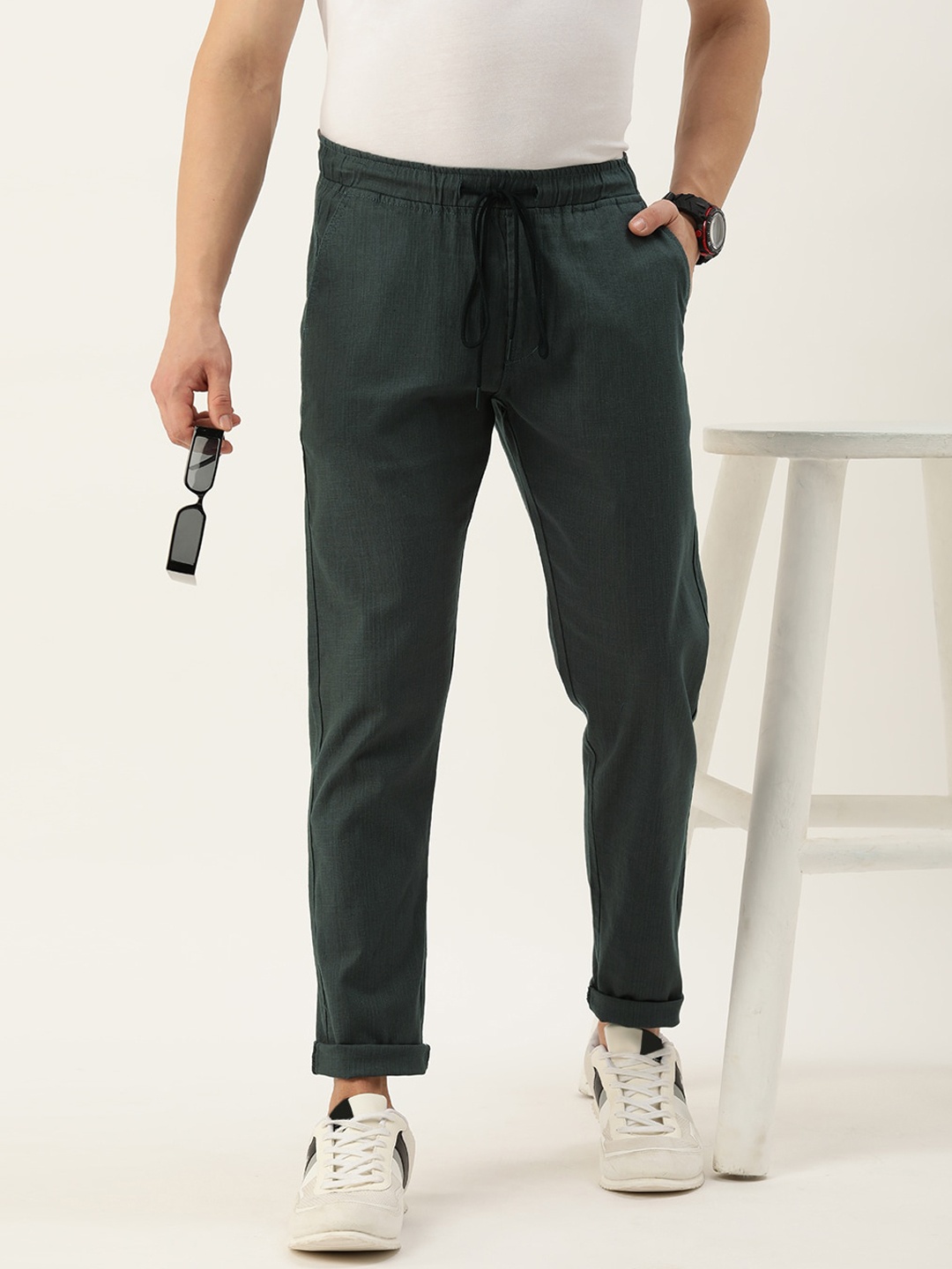 

POP CULTURE Men Cotton Chinos Trousers, Charcoal