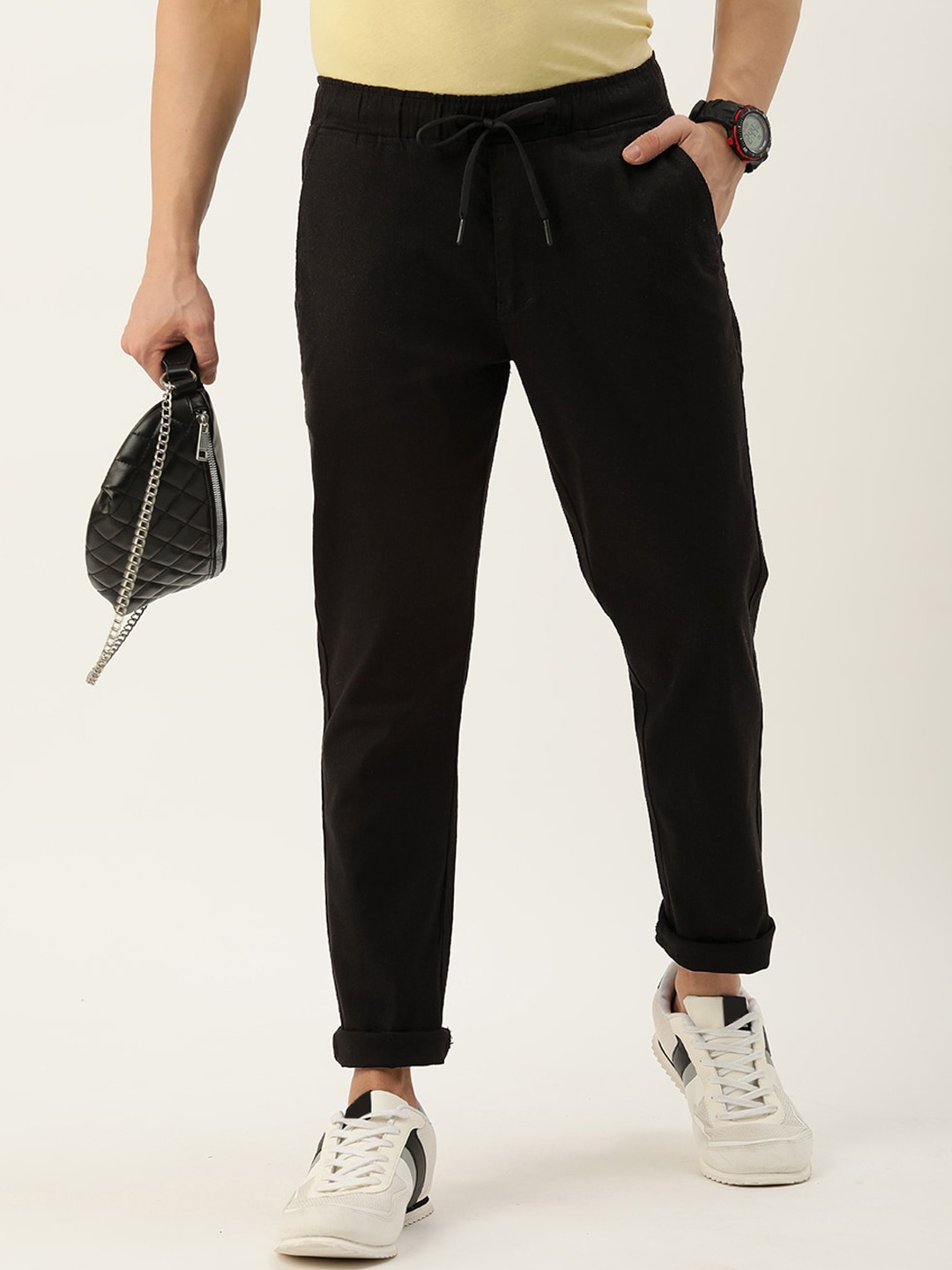 

POP CULTURE Men Mid-Rise Regular Trousers, Black
