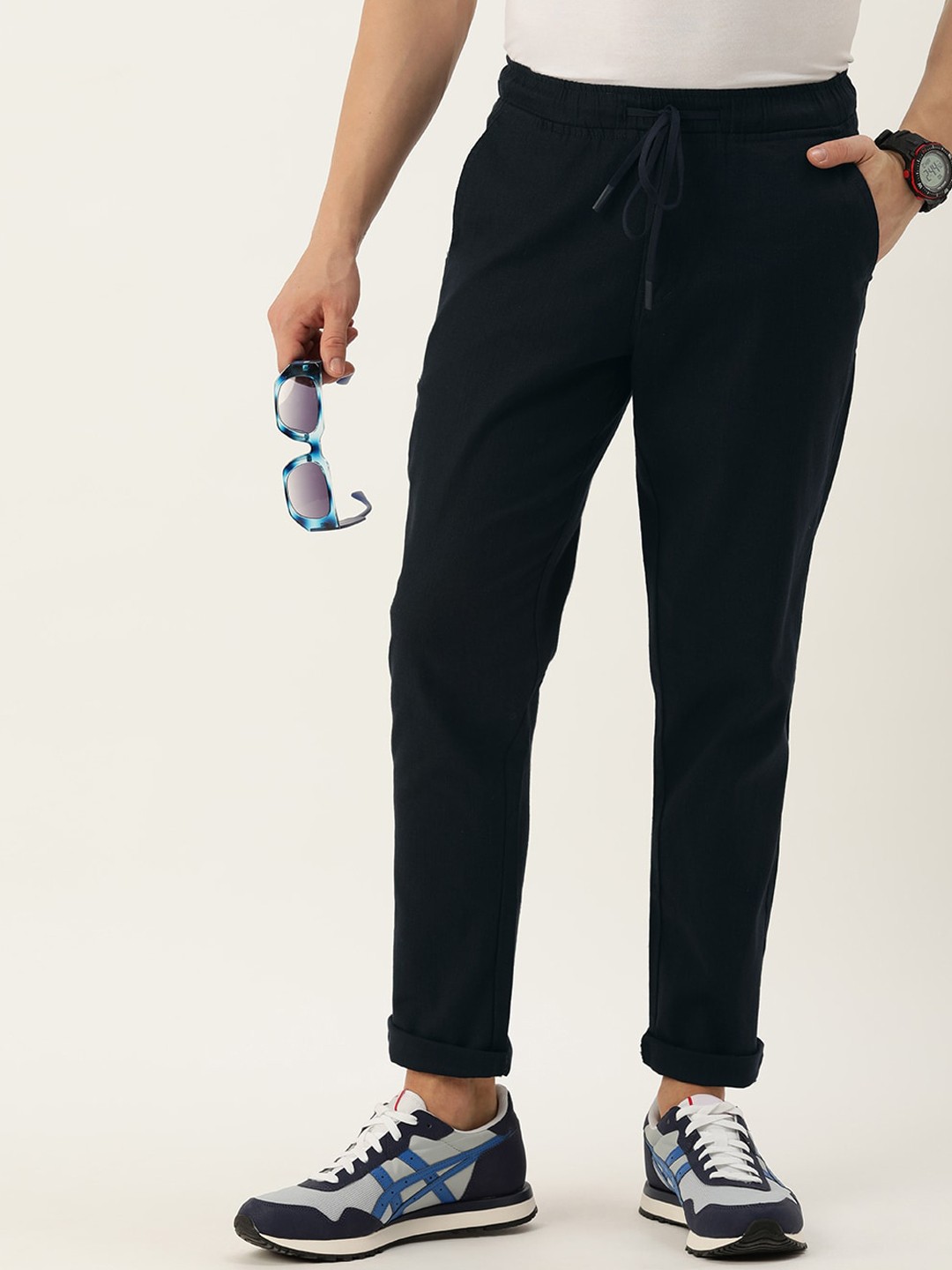 

POP CULTURE Men Mid-Rise Regular Trousers, Navy blue