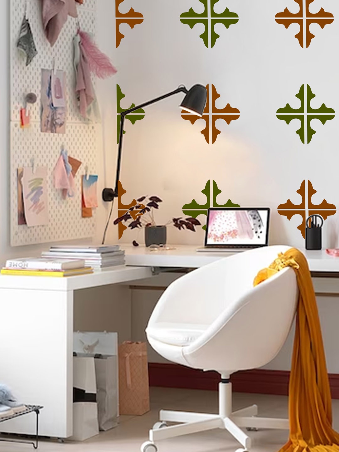 

KAYRA DECOR White Portuguese Tile Design Wall Painting For Stencil