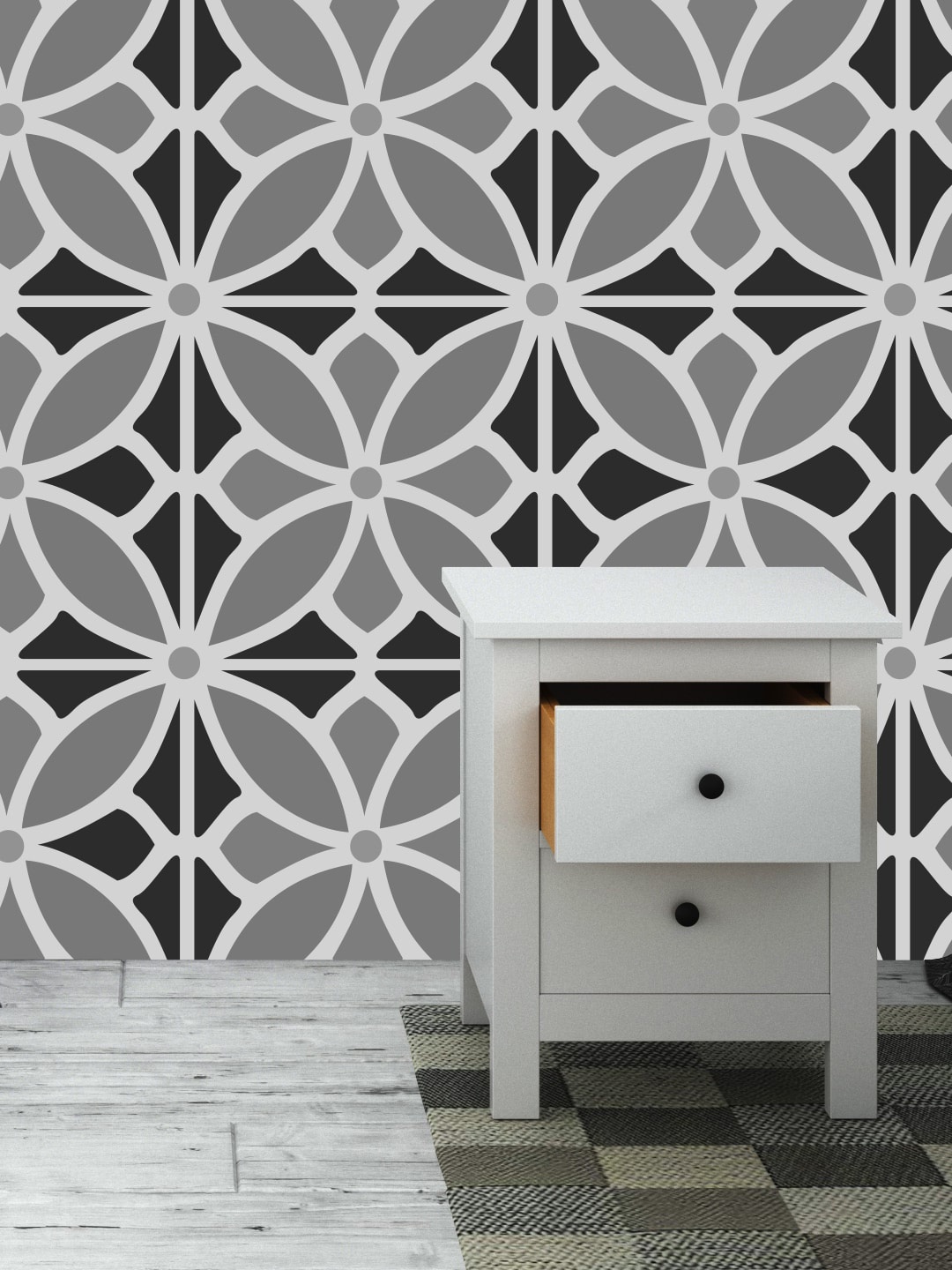 

KAYRA DECOR White & Grey Audrey Design Wall Painting For Stencil