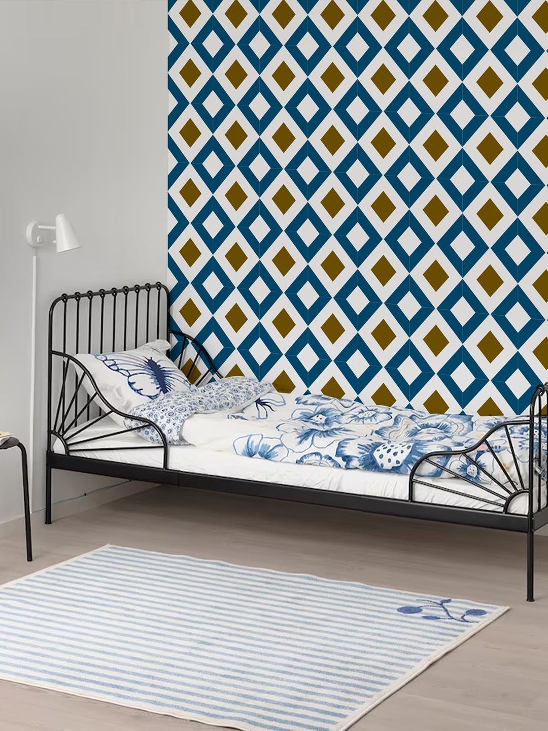 

KAYRA DECOR White & Blue Retro Vintage Design Self Wall Painting Stencil