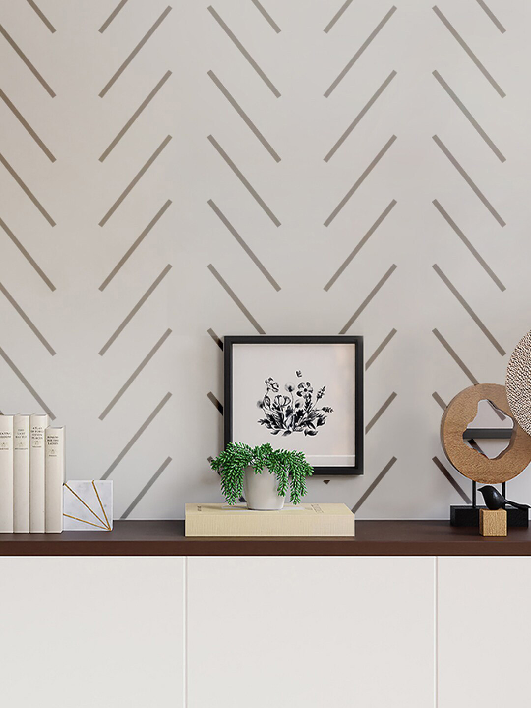 

KAYRA DECOR White & Grey Arrow Design Self Wall Painting Stencil
