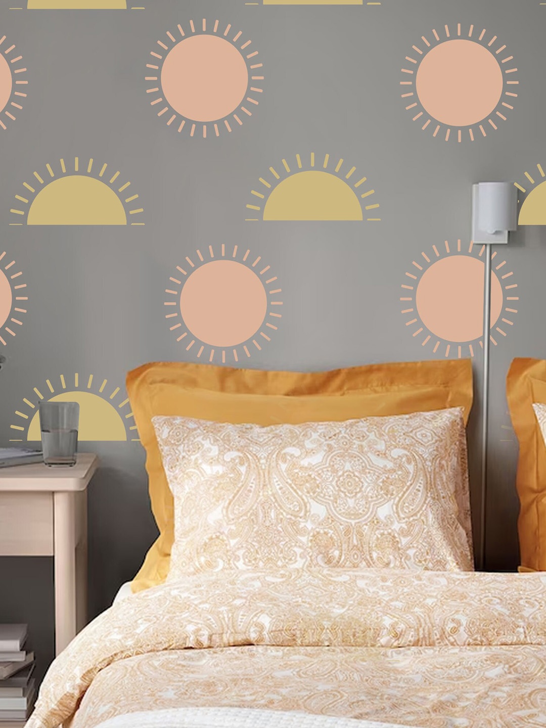 KAYRA DECOR White & Grey Rising Sun Design Self Wall Painting Stencil