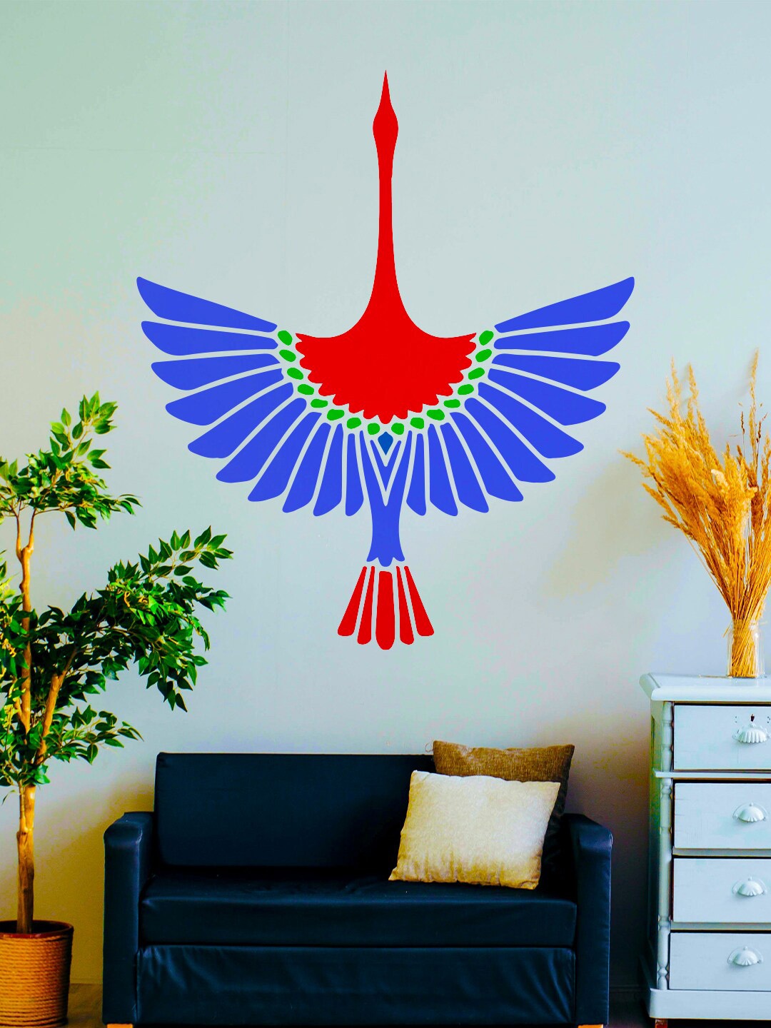 

KAYRA DECOR Red & Blue Cranes Design Self Wall Painting Stencil