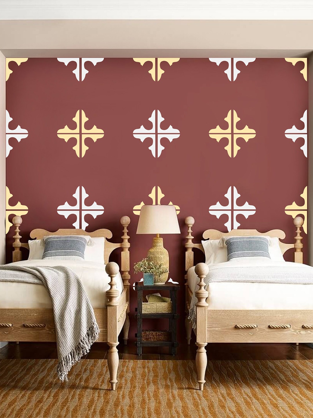 

KAYRA DECOR Portuguese Tile Design Wall Painting Stencil, White