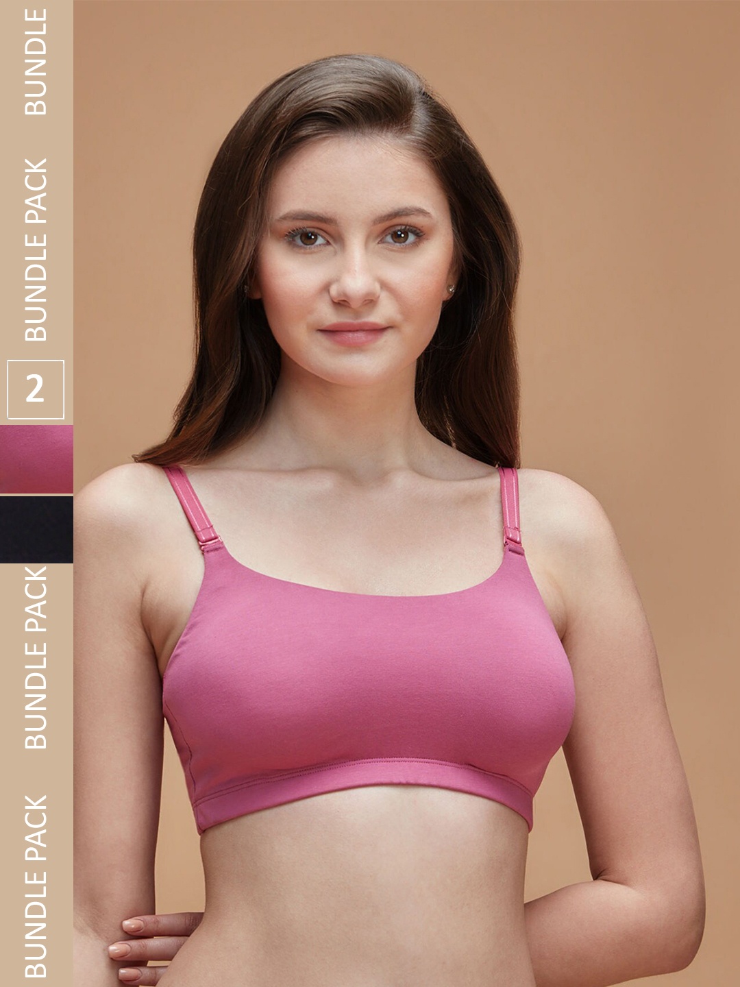 

Nykd Pack of 2 Medium Coverage Cotton Easy Breezy Slip on Bra with All Day Comfort, Pink