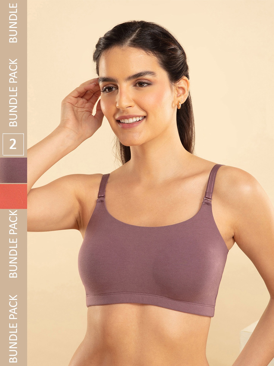 

Nykd Pack of 2 Medium Coverage Cotton Easy Breezy Slip on Bra with All Day Comfort, Purple