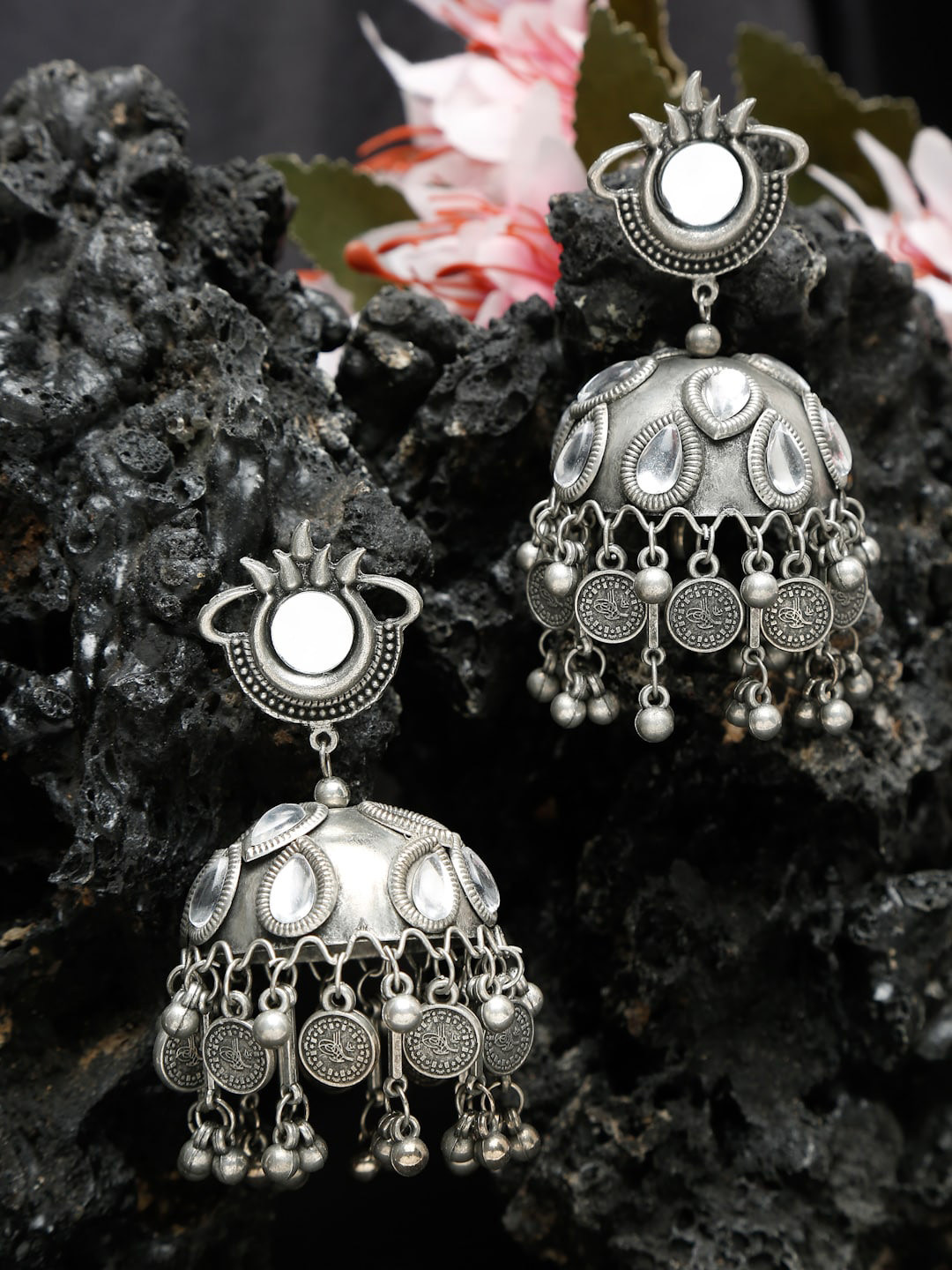 

Sangria Oxidised Silver-Plated Jhumkas